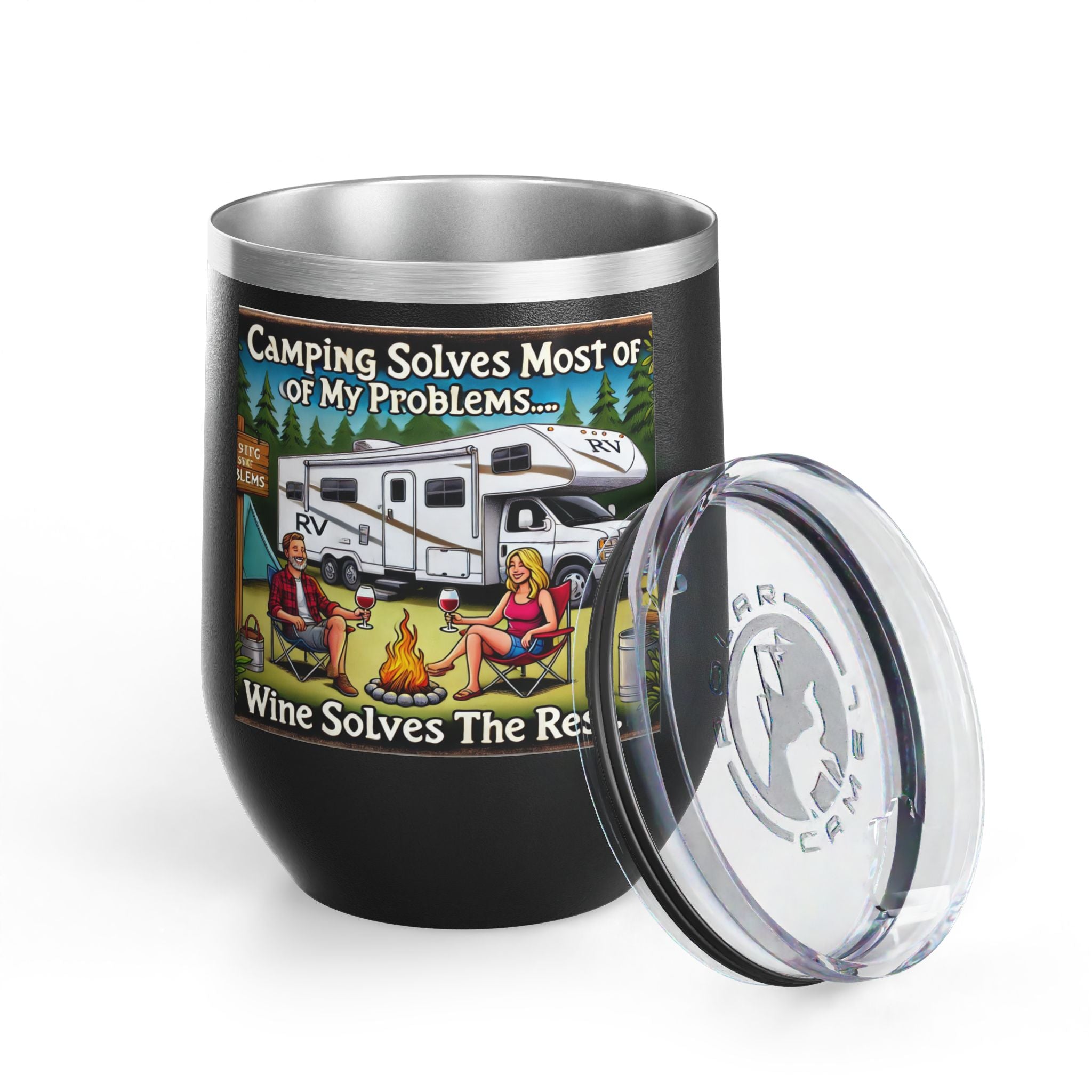✅ Wine Tumbler - Camping Solves Most of My Problems, Wine Solves the Rest