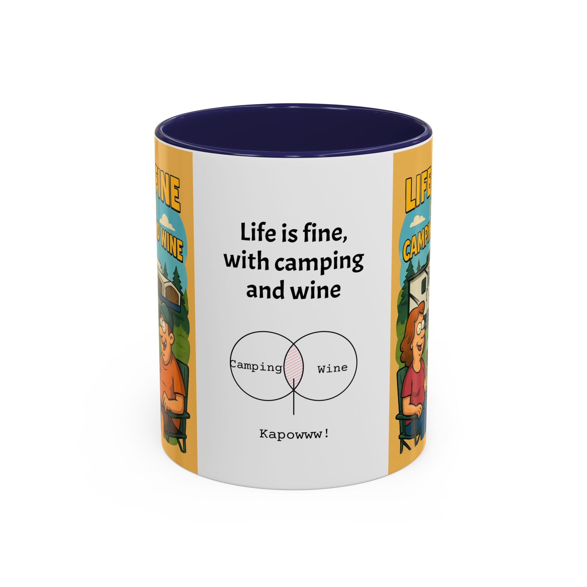 Life is fine with camping and wine Hybrid Camper Coffee Mug (11, 15oz)