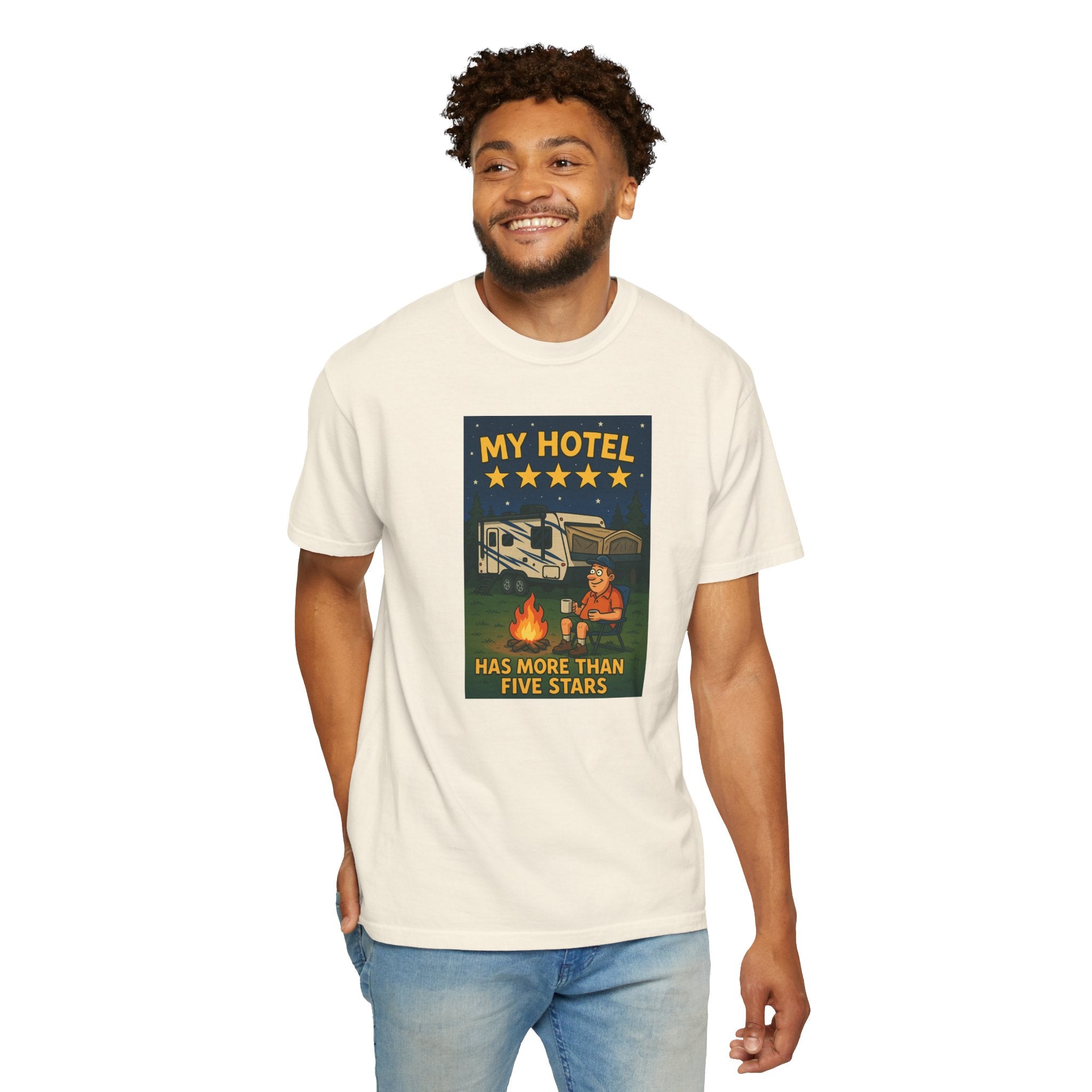My Hotel Five Stars Unisex Garment-Dyed T-Shirt - Perfect for Campers and Travelers