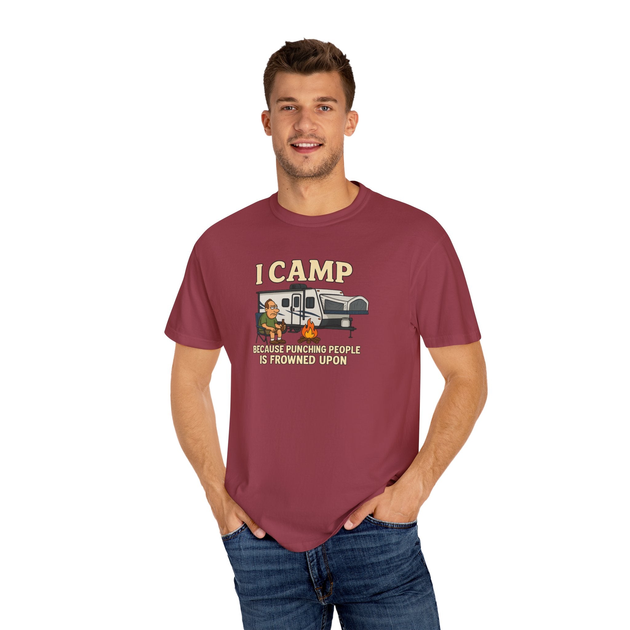 Funny Unisex Camp T-Shirt - I Camp Because Punching People is Frowned Upon