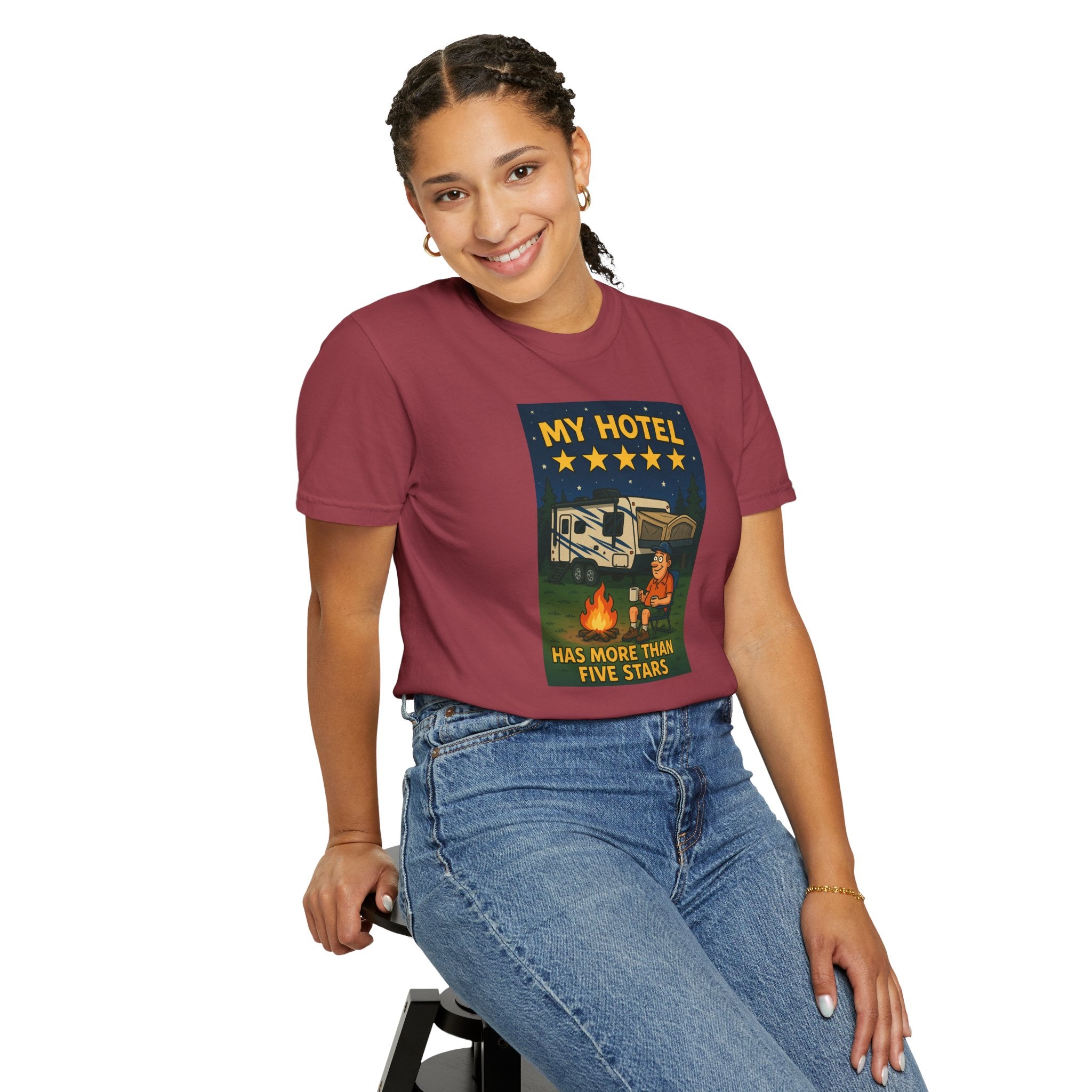My Hotel Five Stars Unisex Garment-Dyed T-Shirt - Perfect for Campers and Travelers