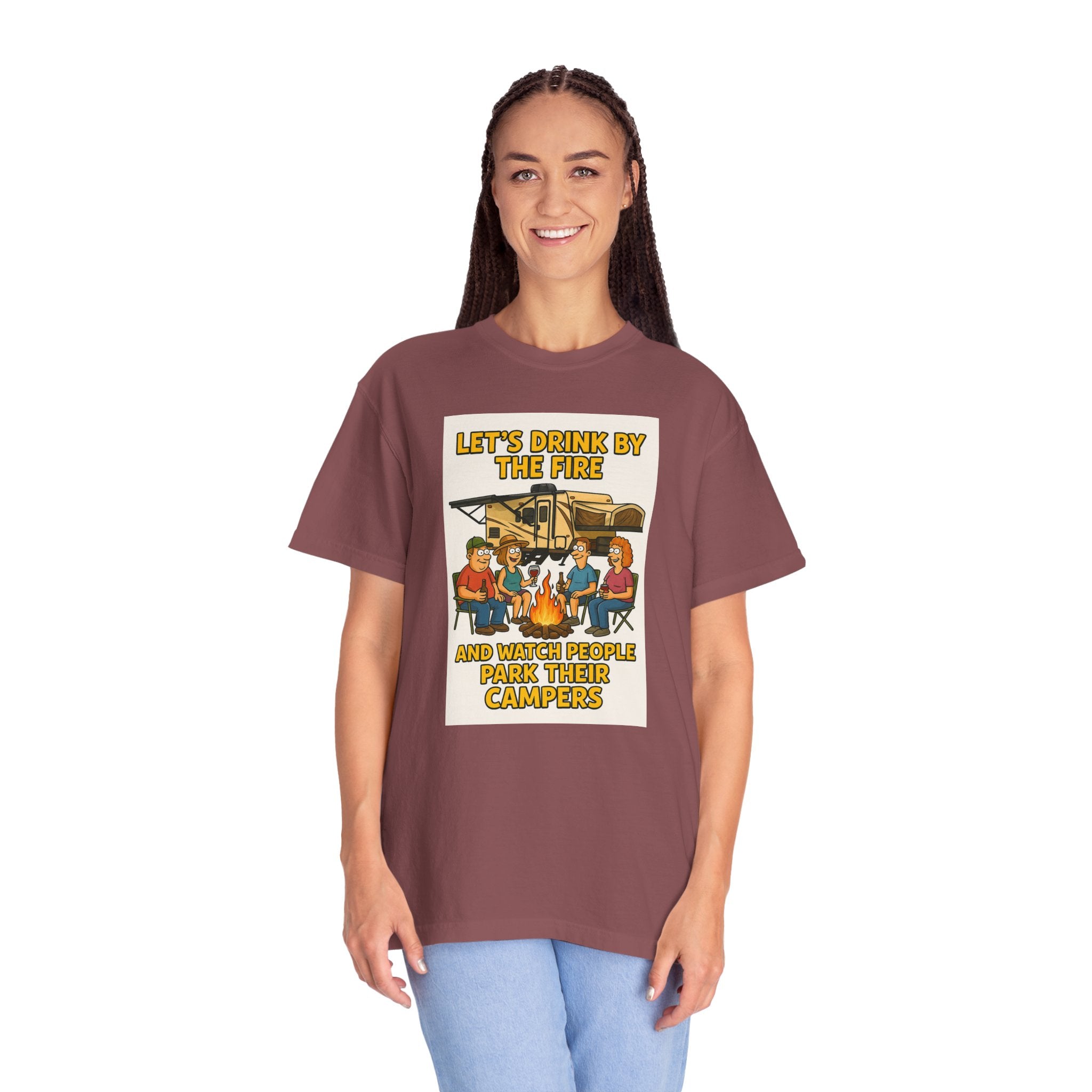 Campfire Vibes Unisex T-Shirt - "Let's Drink By The Fire and Watch People Park Their Campers"