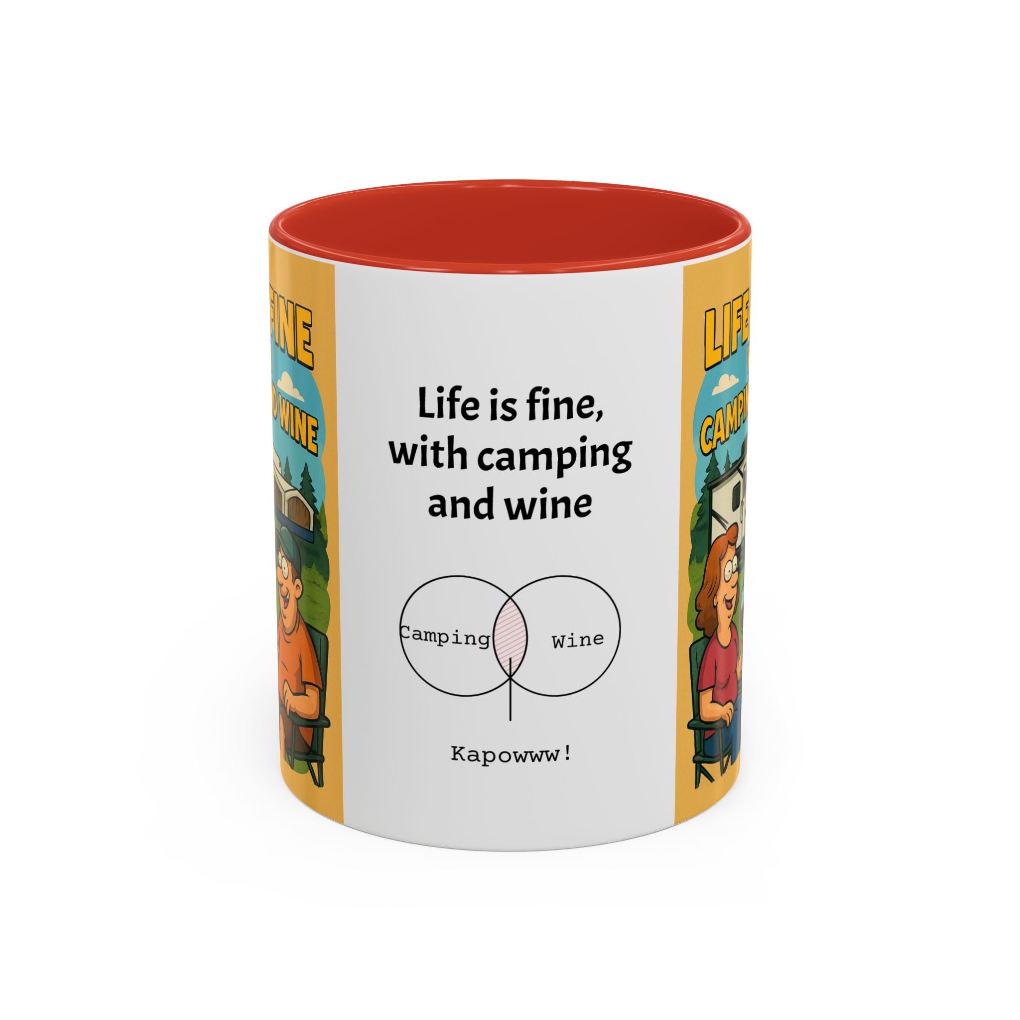 Life is fine with camping and wine Hybrid Camper Coffee Mug (11, 15oz)