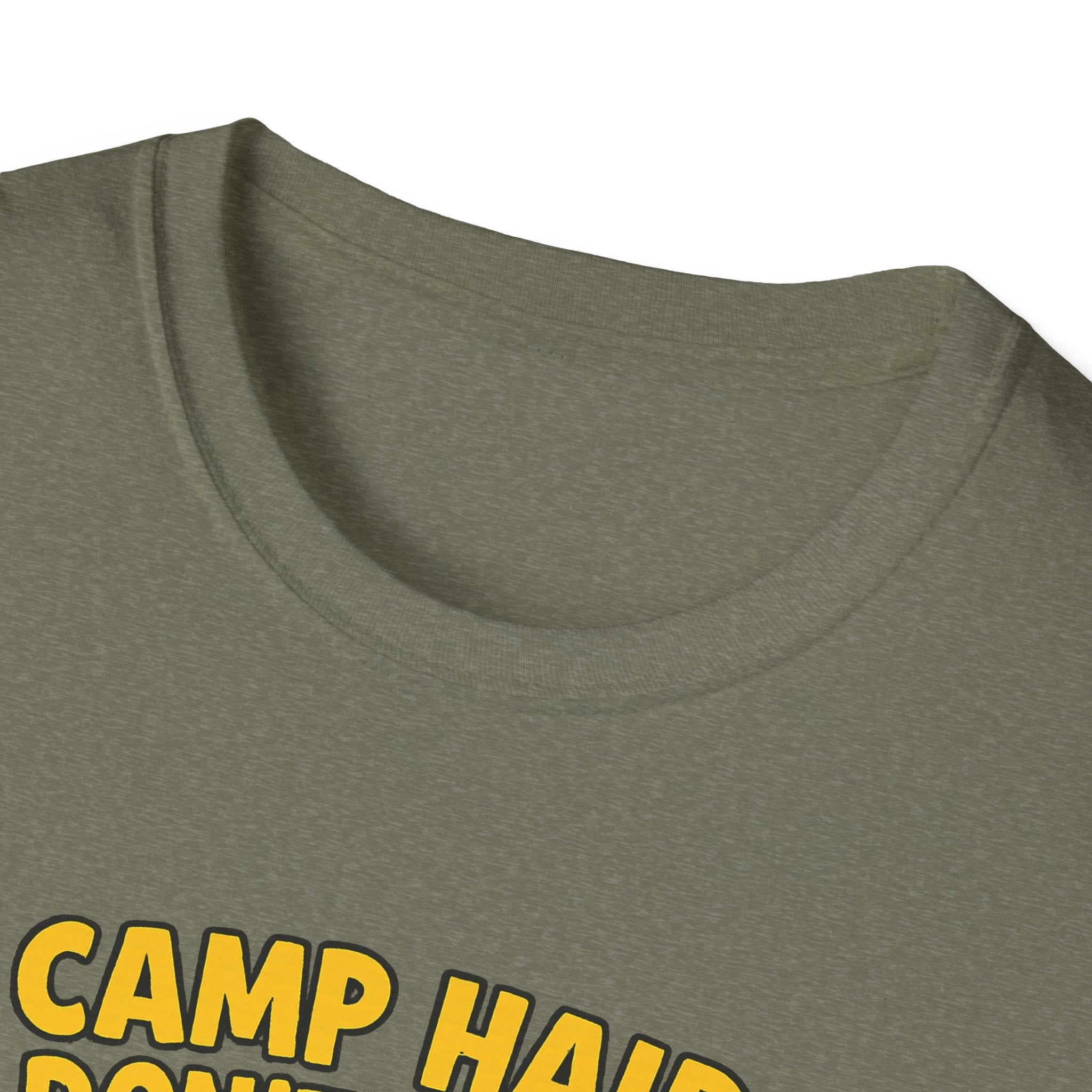 Camp Hair Don't Care Unisex Softstyle T-Shirt - Fun Summer Vibes for Campers