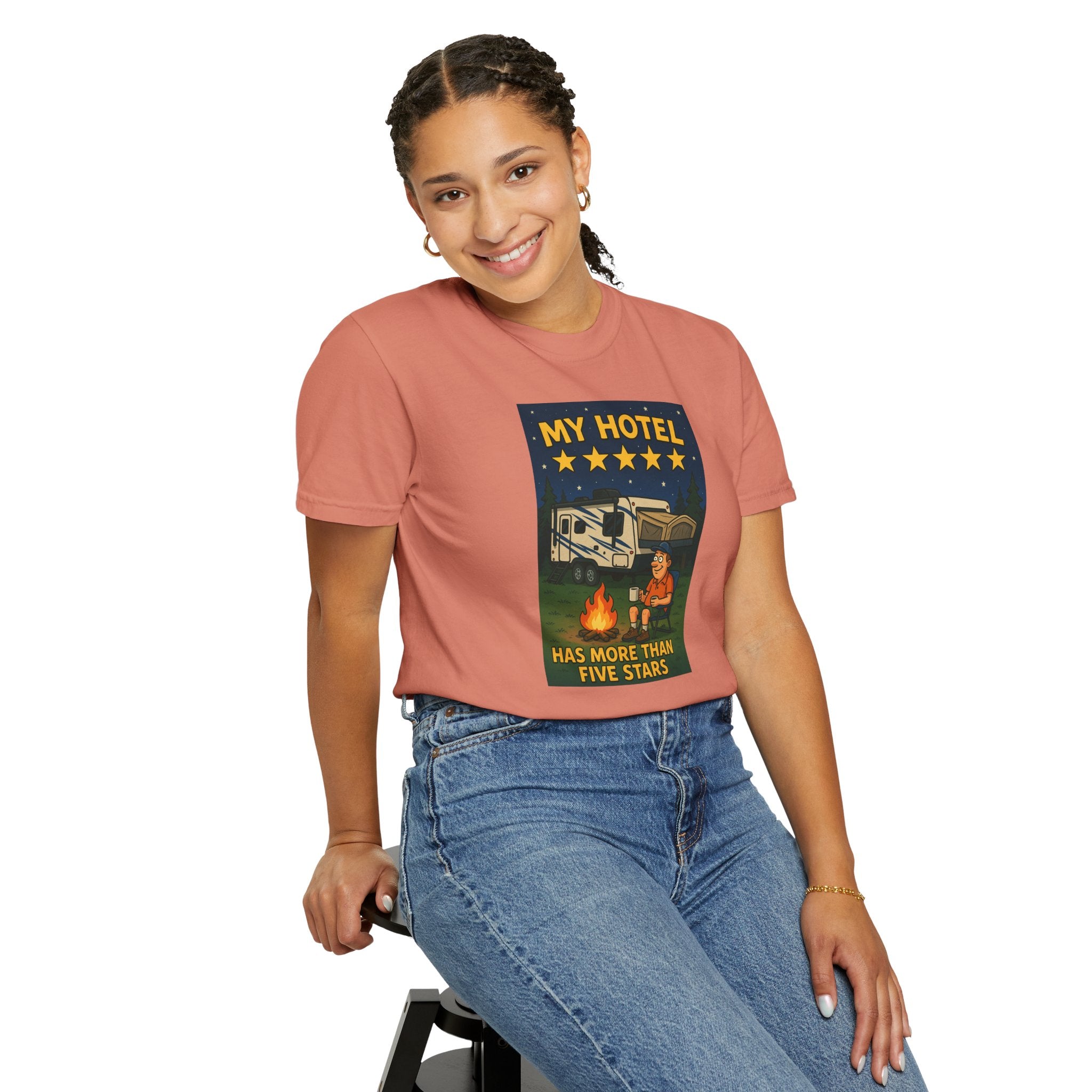 My Hotel Five Stars Unisex Garment-Dyed T-Shirt - Perfect for Campers and Travelers