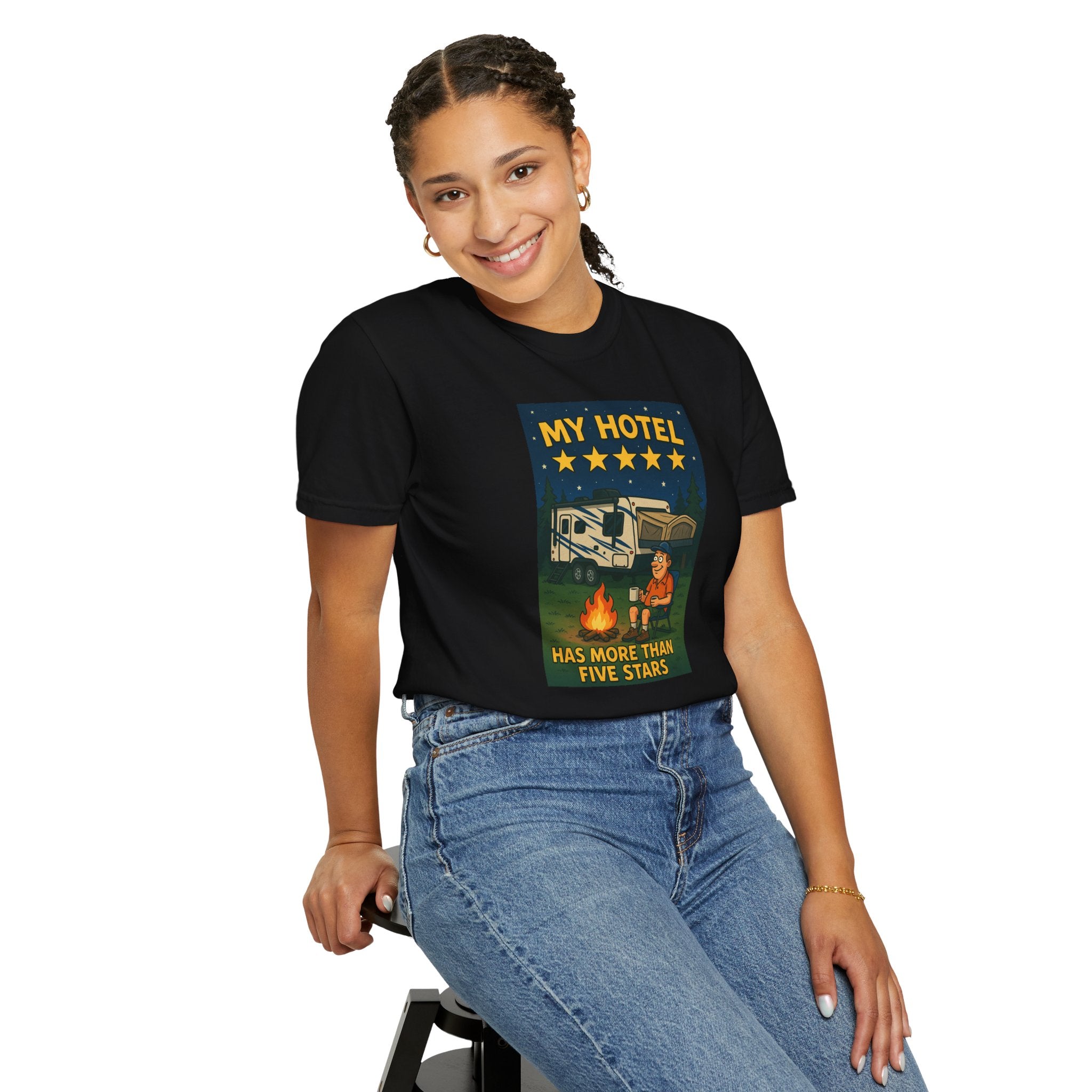 My Hotel Five Stars Unisex Garment-Dyed T-Shirt - Perfect for Campers and Travelers