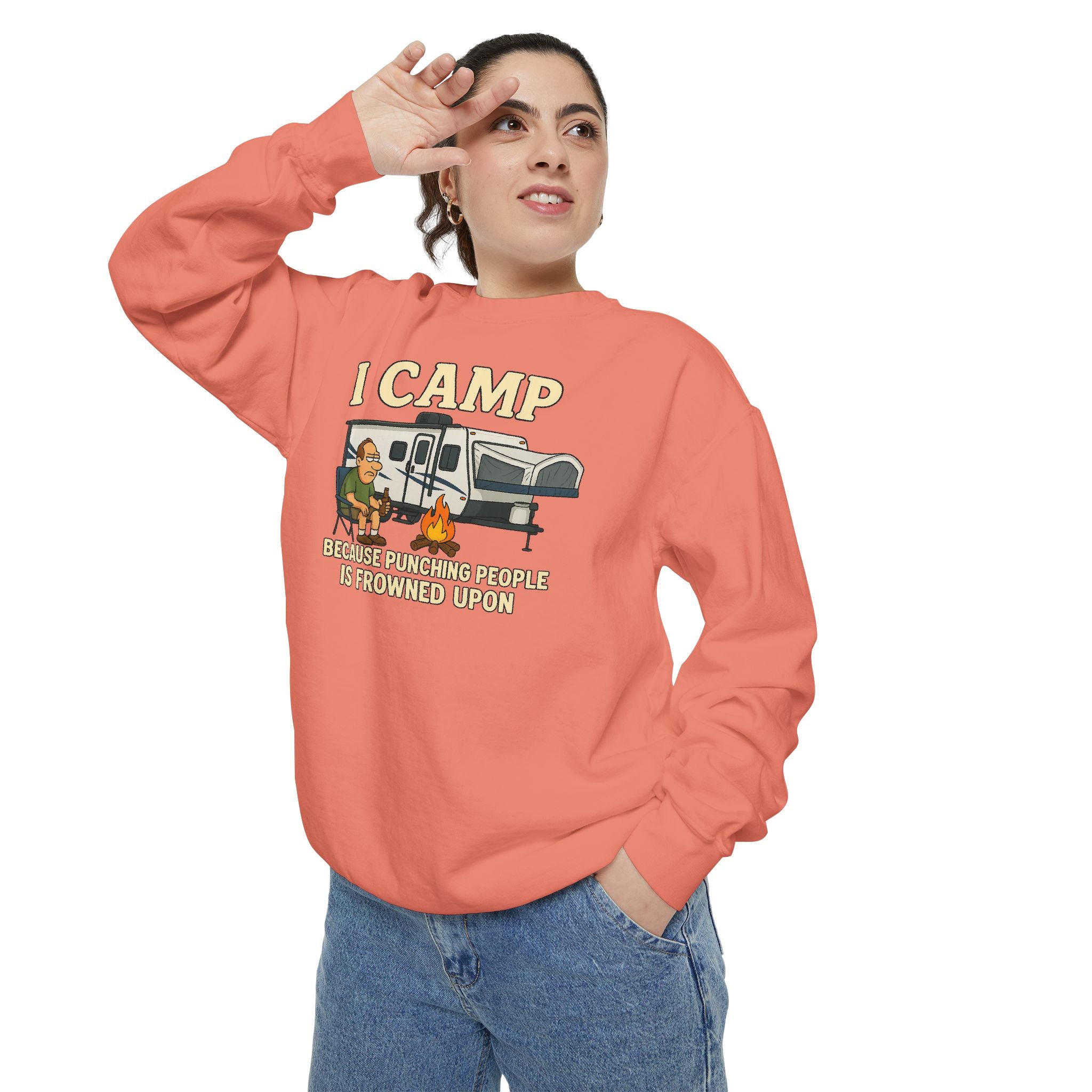 I Camp Unisex Garment-Dyed Sweatshirt - Cozy Camping Apparel for Outdoor Lovers