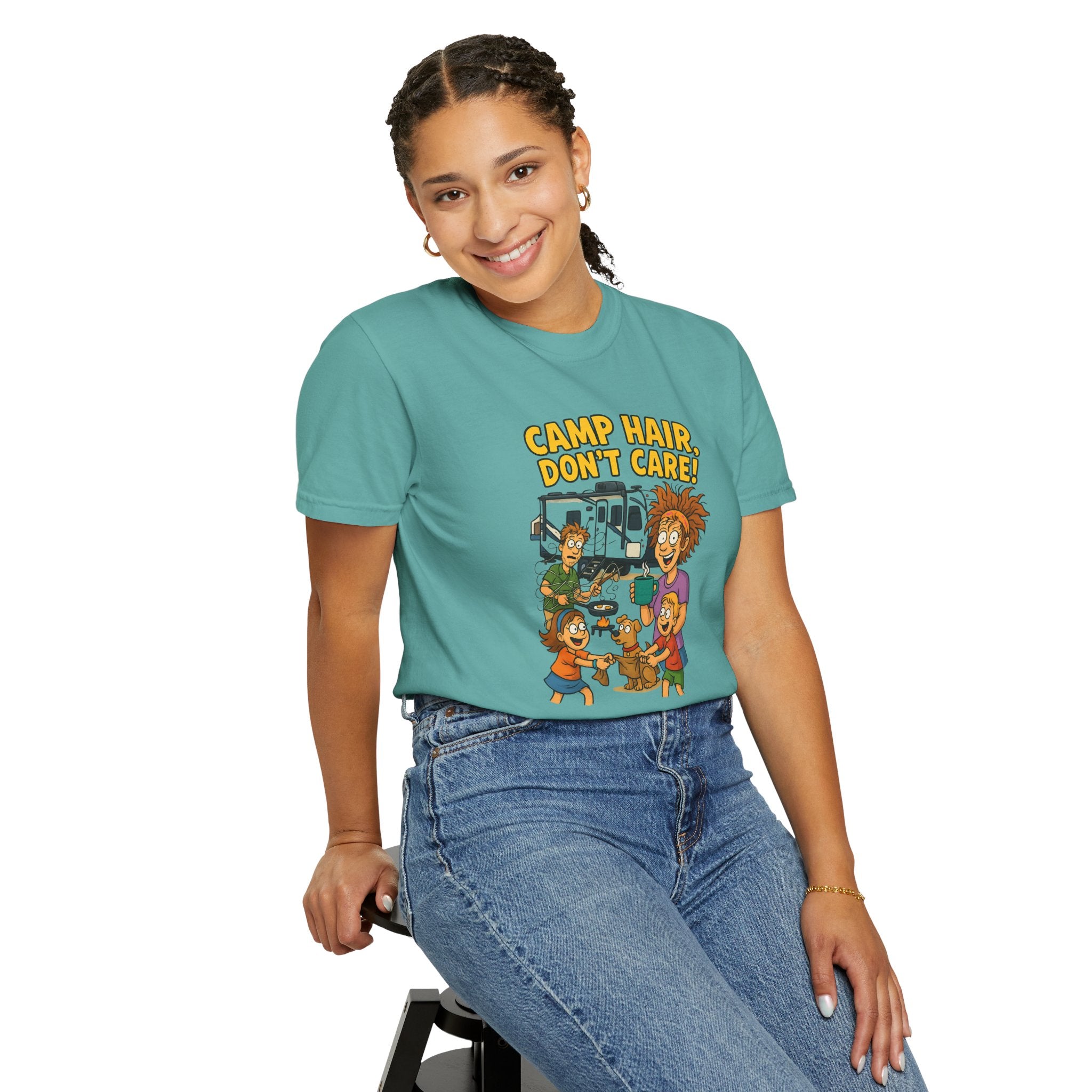 Camp Hair Don't Care T-Shirt, Unisex Garment-Dyed Tee, Camping Apparel, Funny Summer Shirt, Outdoor Lovers Gift, Vacation Essential