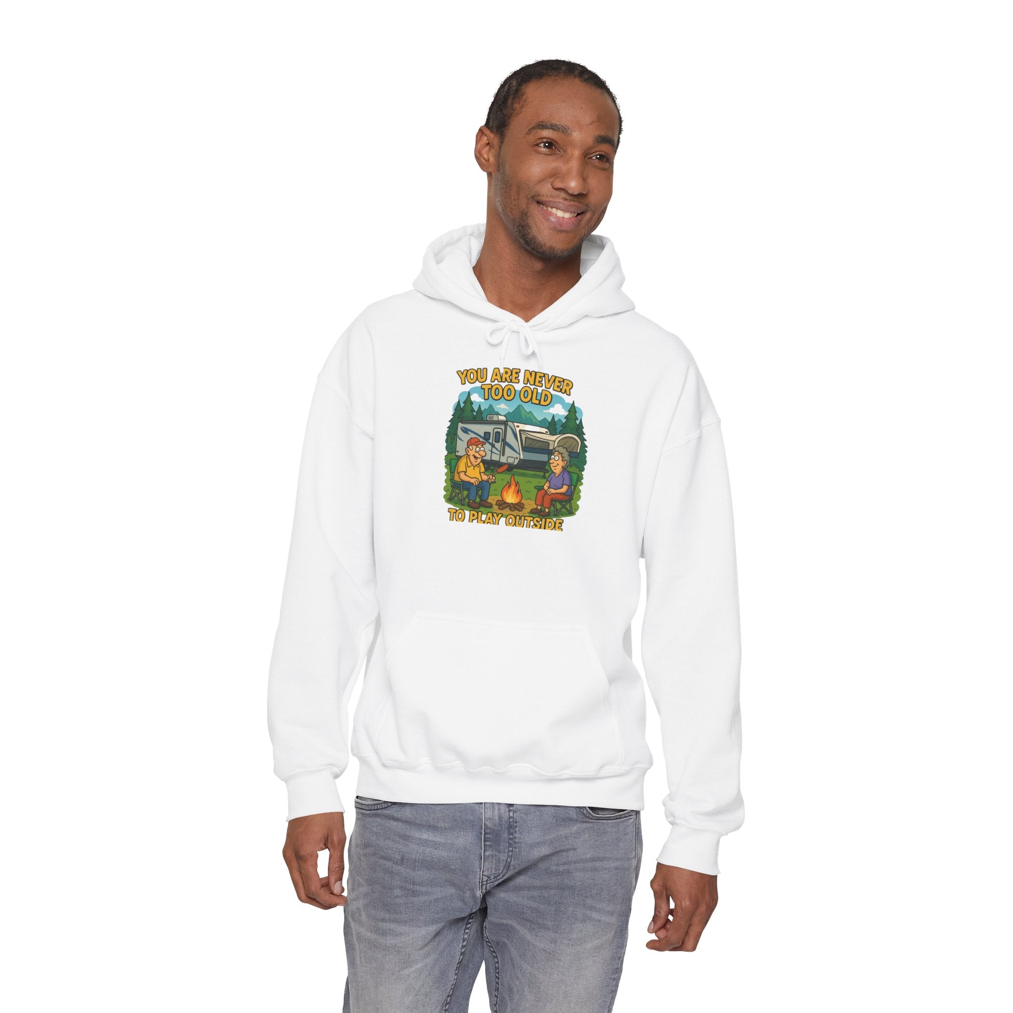 Campfire Adventure Hoodie - 'You Are Never Too Old to Play' Sweatshirt
