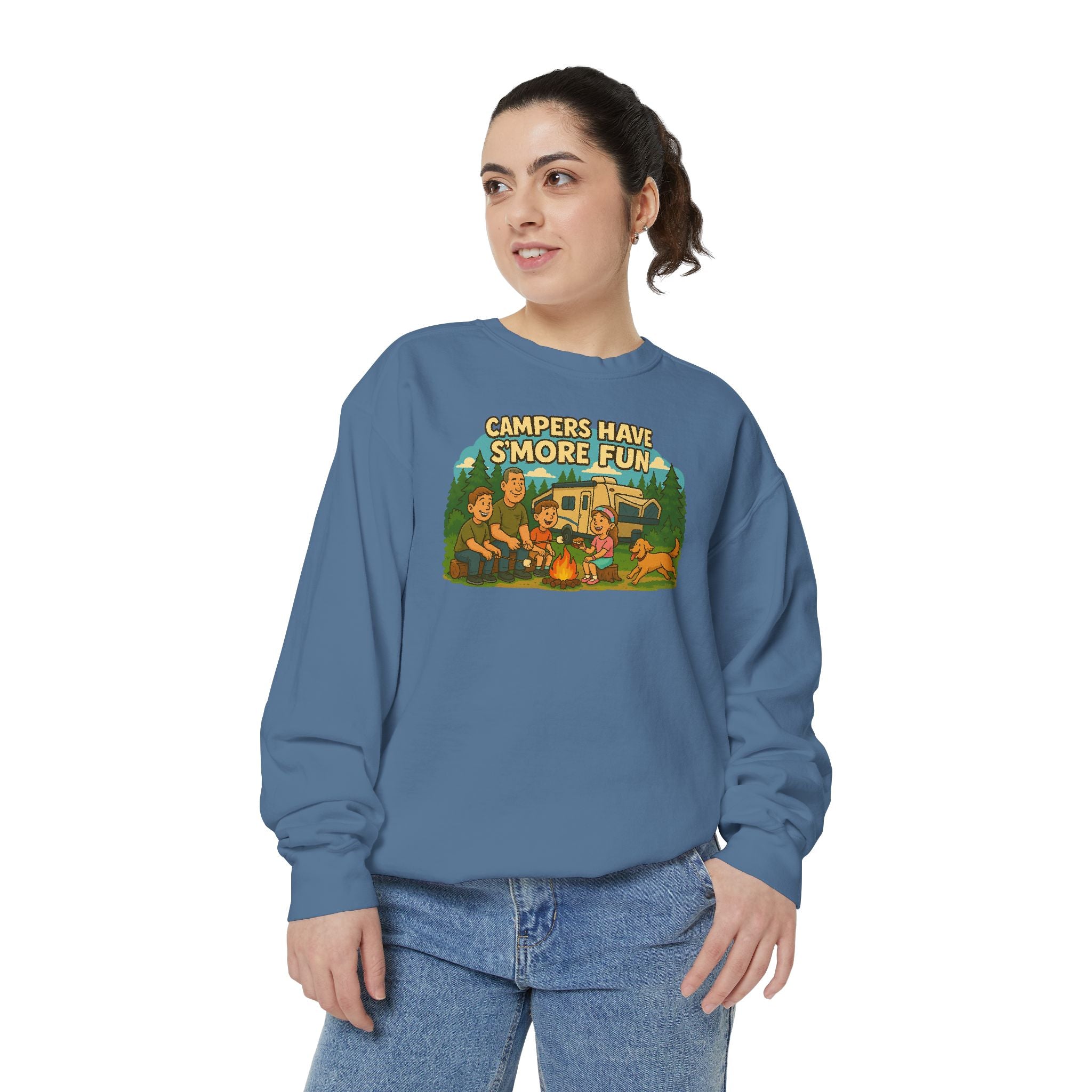 Camper Vibes Sweatshirt - Enjoy S'mores, Unisex Campfire Clothing, Perfect for Outdoor Adventures, Gift for Adventurers, Cozy Camping Attire
