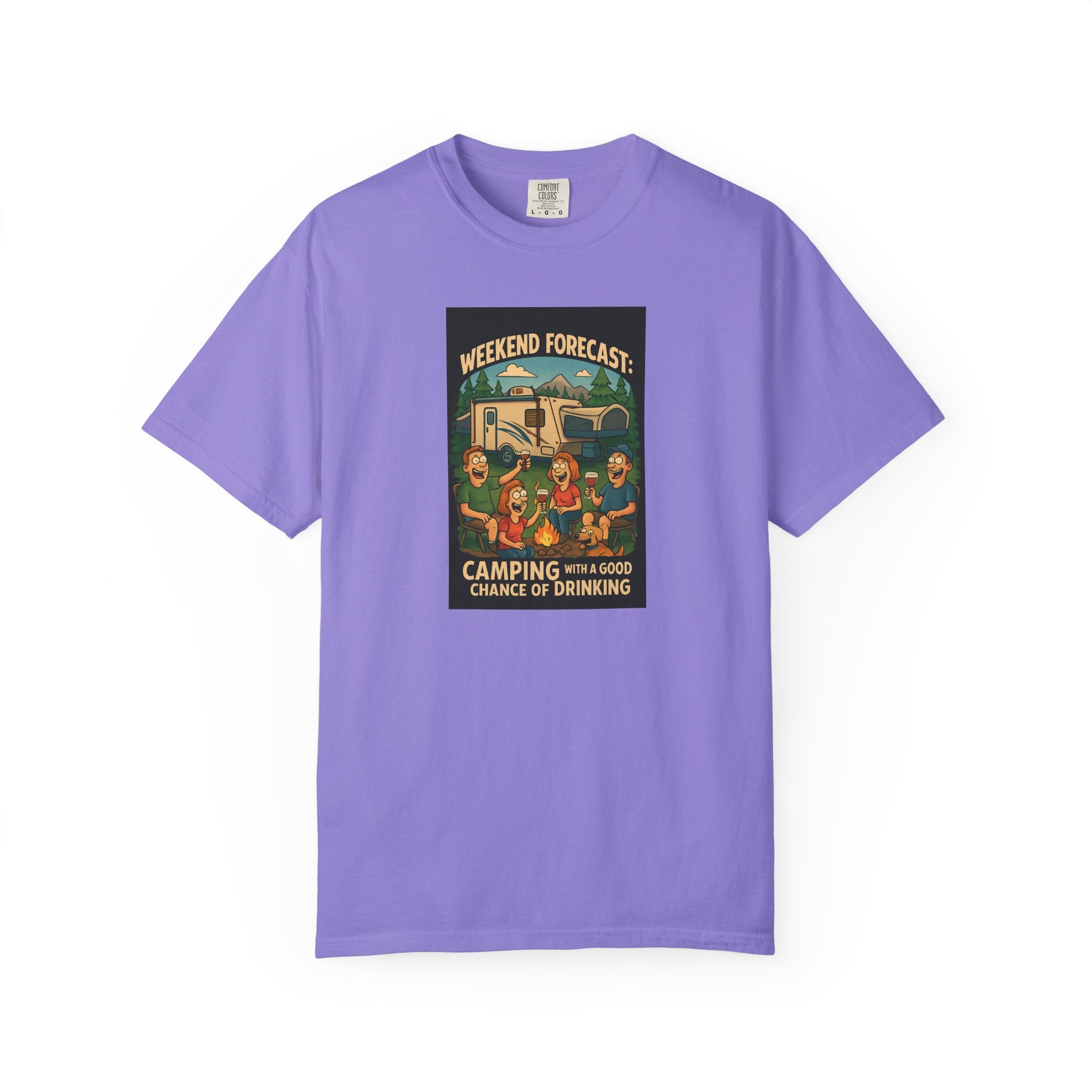 Camping Forecast T-Shirt, Unisex Graphic Tee, Gift for Campers, Outdoor Adventure Apparel, Weekend Getaway Shirt, Nature Lover's Tee