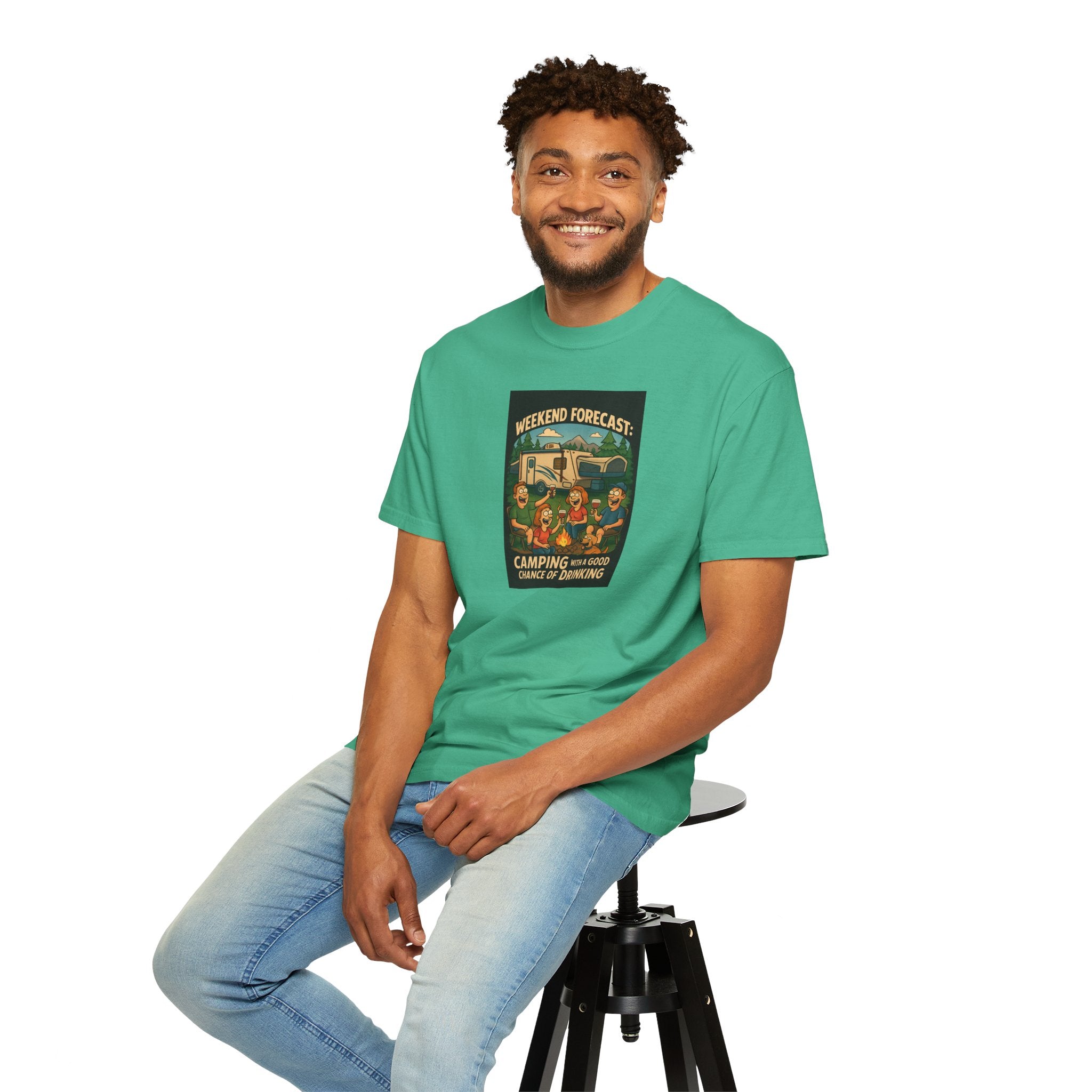 Camping Forecast T-Shirt, Unisex Graphic Tee, Gift for Campers, Outdoor Adventure Apparel, Weekend Getaway Shirt, Nature Lover's Tee