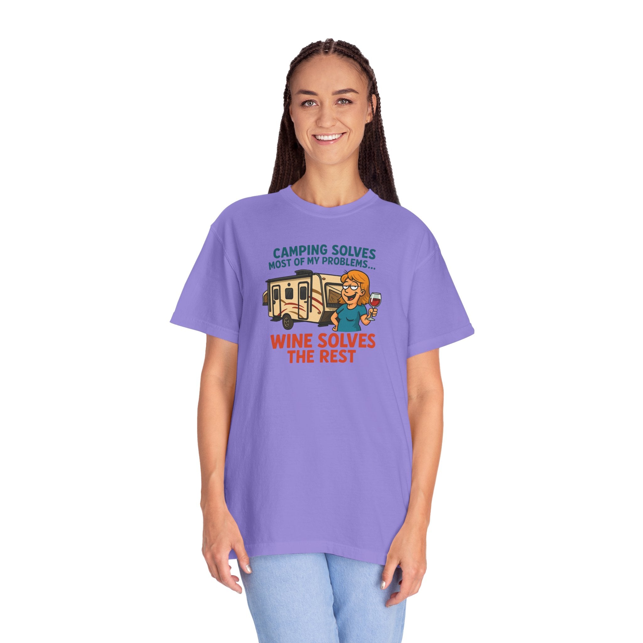 Camping & Wine Unisex T-Shirt, Relaxed Fit Tee, Perfect Gift for Campers, Wine Lovers, Outdoor Enthusiasts, Summer Celebrations