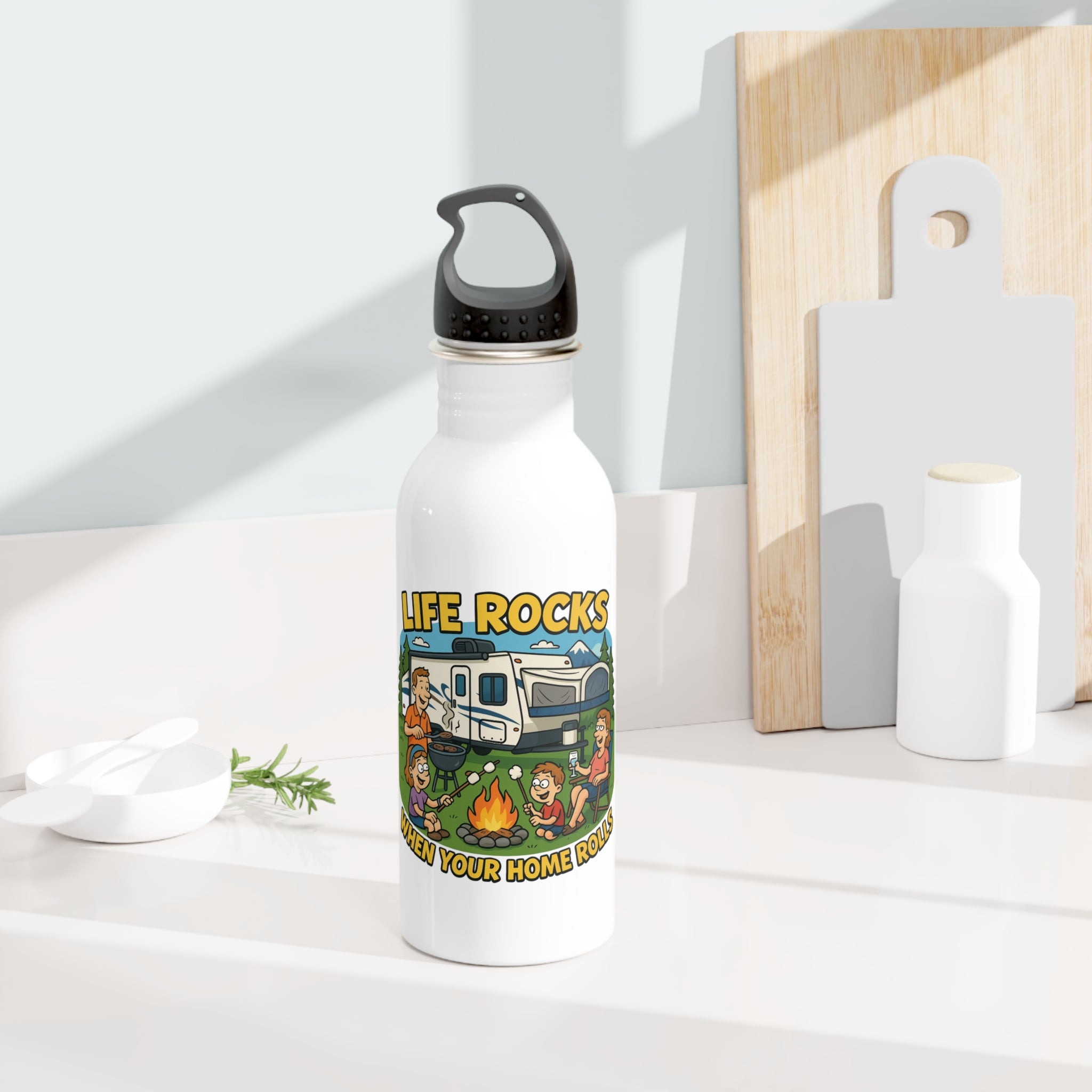 Adventure Spirit Stainless Steel Water Bottle | RV Life, Camping Gear, Traveler Gift, Outdoor Fun, Hydration Companion