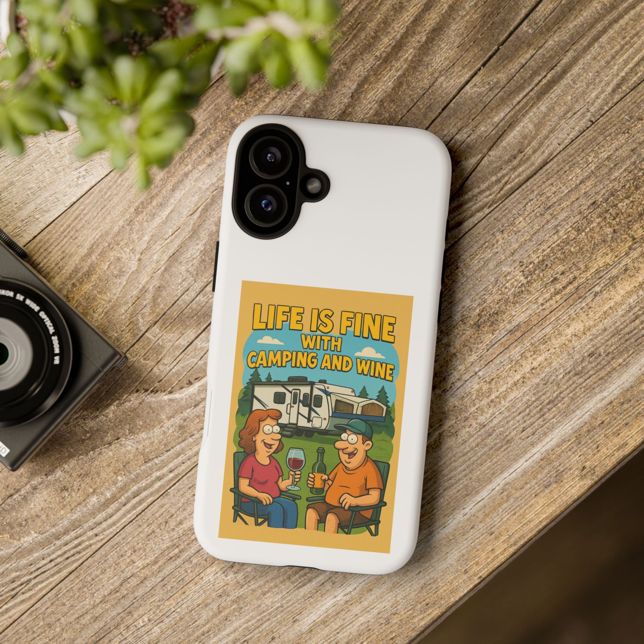 Camping & Wine Phone Case, Outdoor Adventure Accessory, Fun Gift for Campers, Summer Travel Essential, RV Lover Present