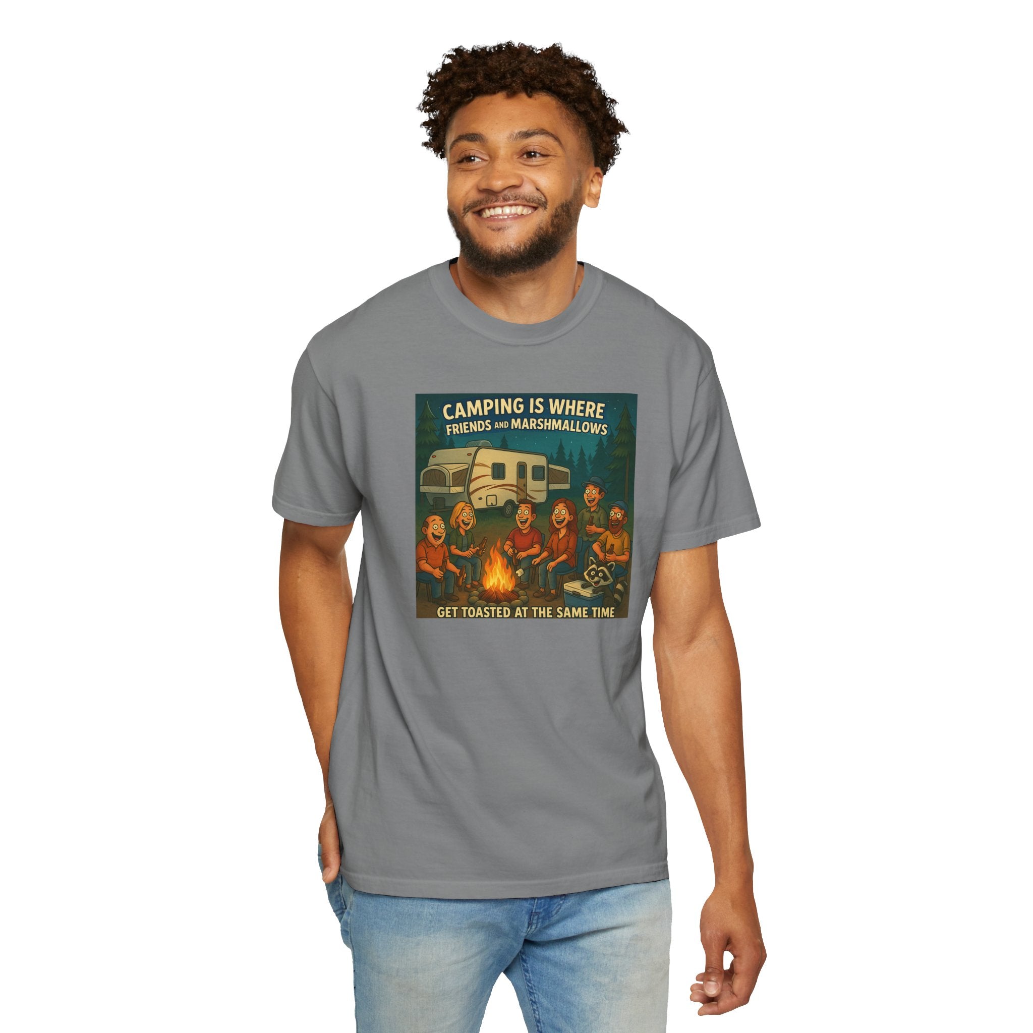Camping T-Shirt: Get Toasted with Friends, Unisex Garment-Dyed Tee, Outdoor Adventure Shirt, Camping Gift, Summer BBQ Shirt, Family [...]