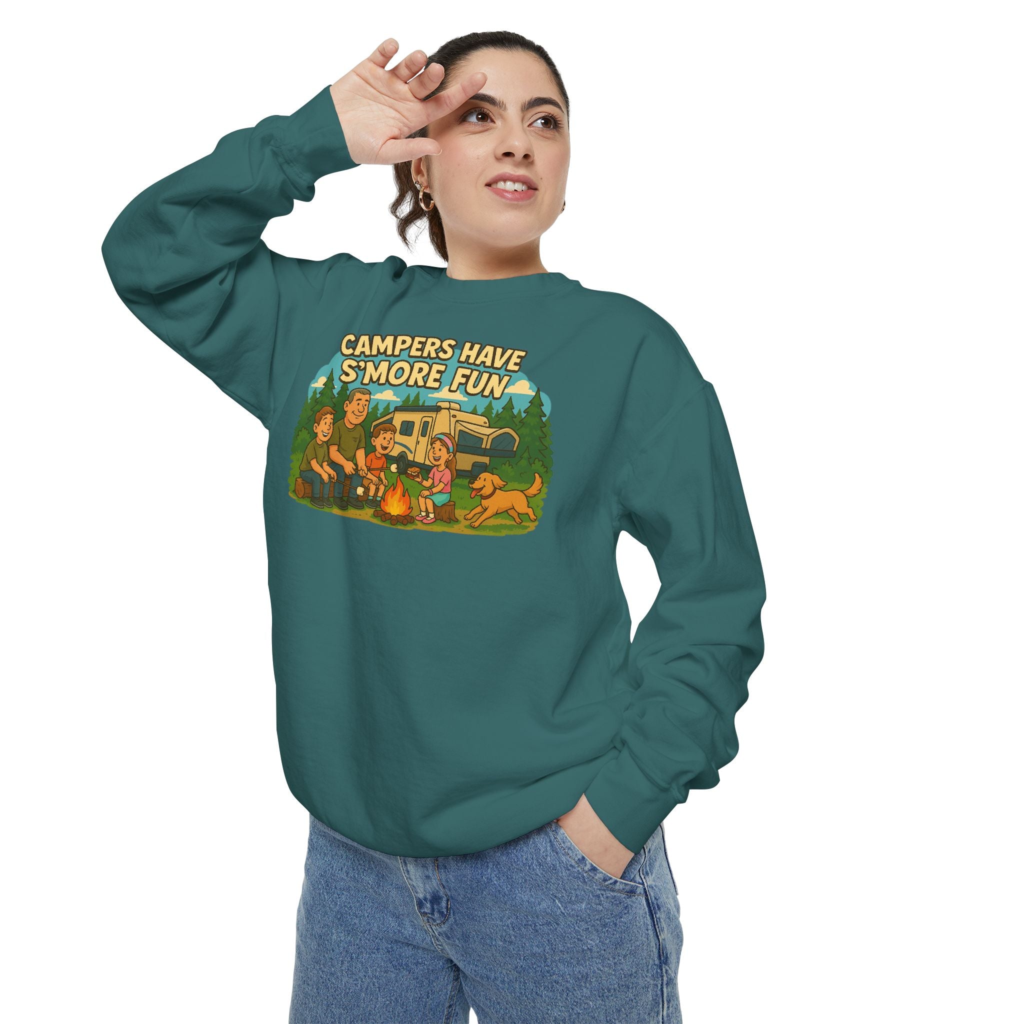 Camper Vibes Sweatshirt - Enjoy S'mores, Unisex Campfire Clothing, Perfect for Outdoor Adventures, Gift for Adventurers, Cozy Camping Attire