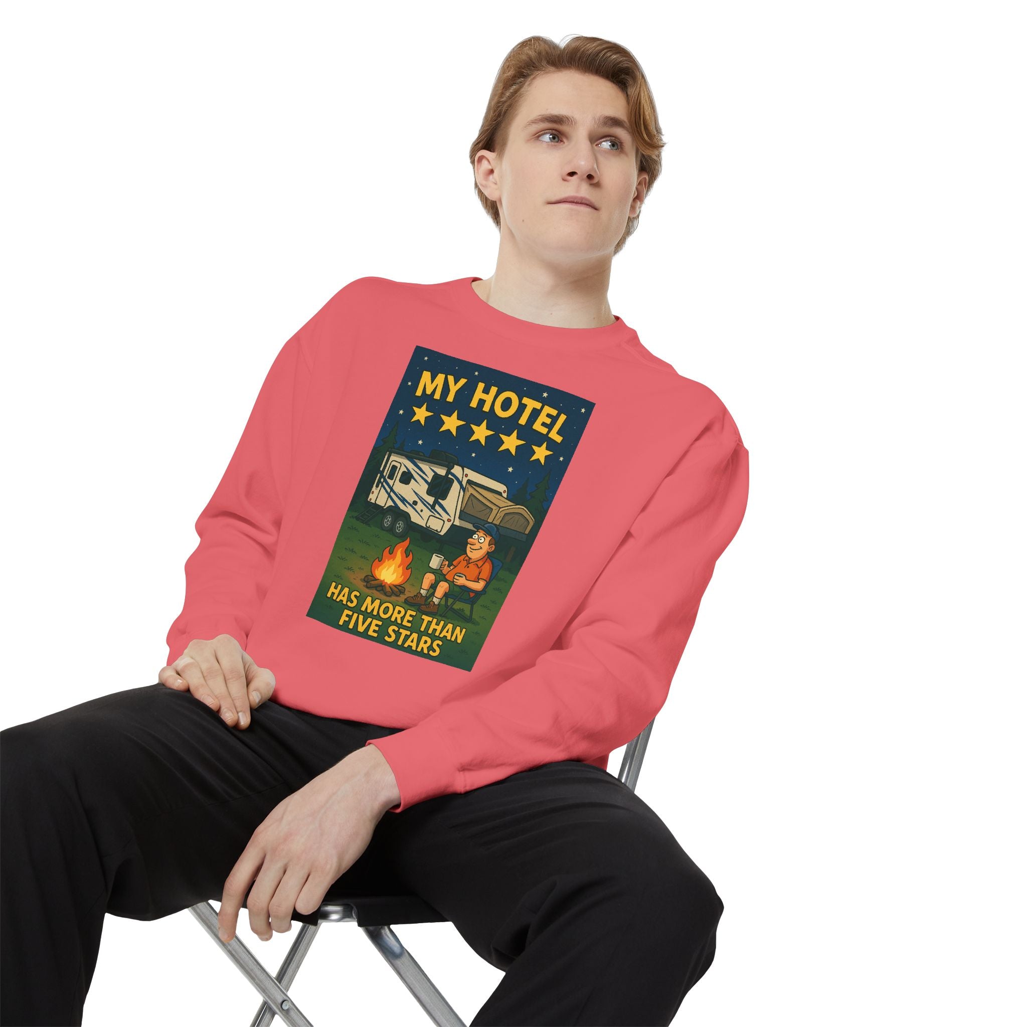 My Hotel Sweatshirt - Cozy Camping Apparel, Unisex Garment-Dyed Sweatshirt for Outdoor Lovers, Perfect for Bonfire Nights, Gift for Campers