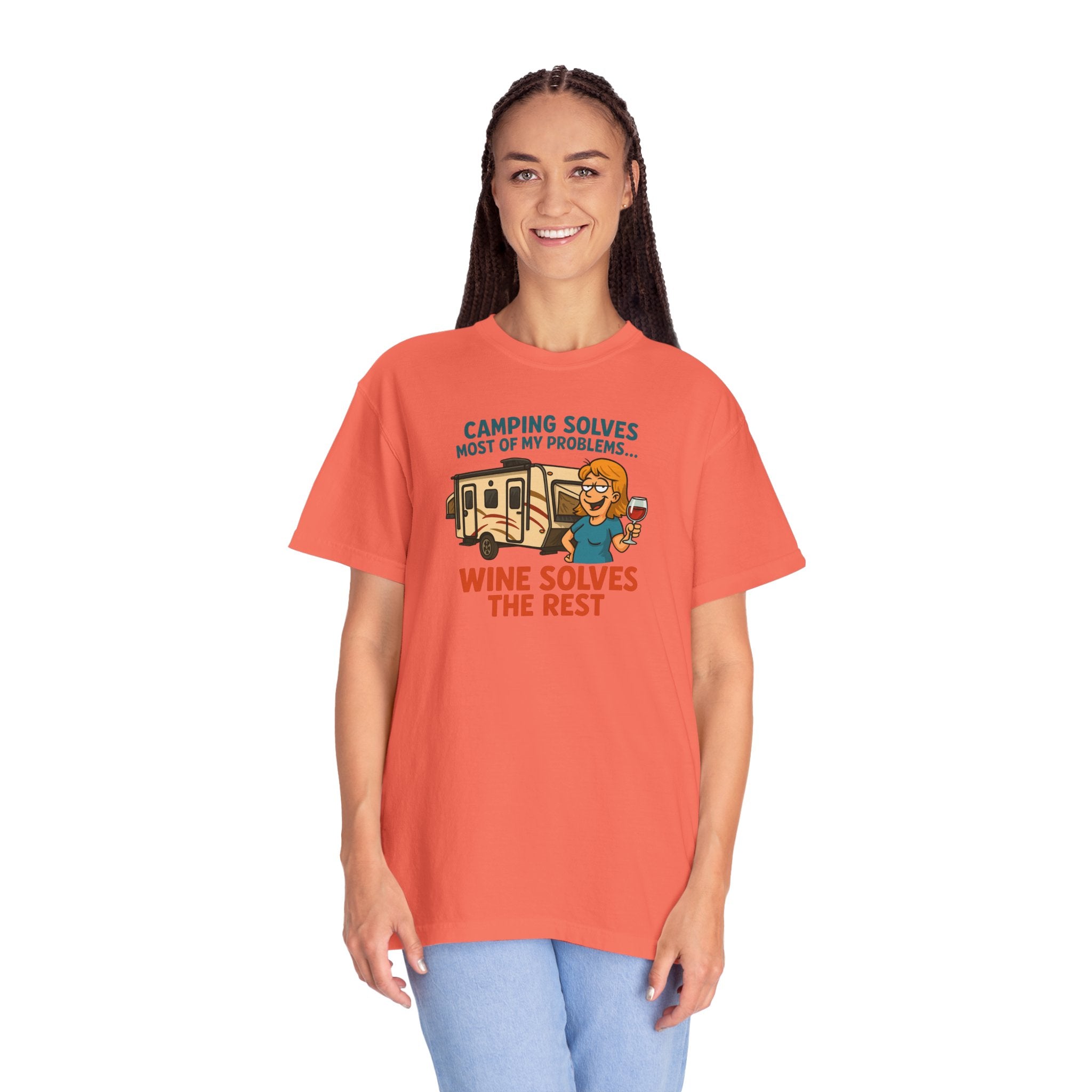 Camping & Wine Unisex T-Shirt, Relaxed Fit Tee, Perfect Gift for Campers, Wine Lovers, Outdoor Enthusiasts, Summer Celebrations