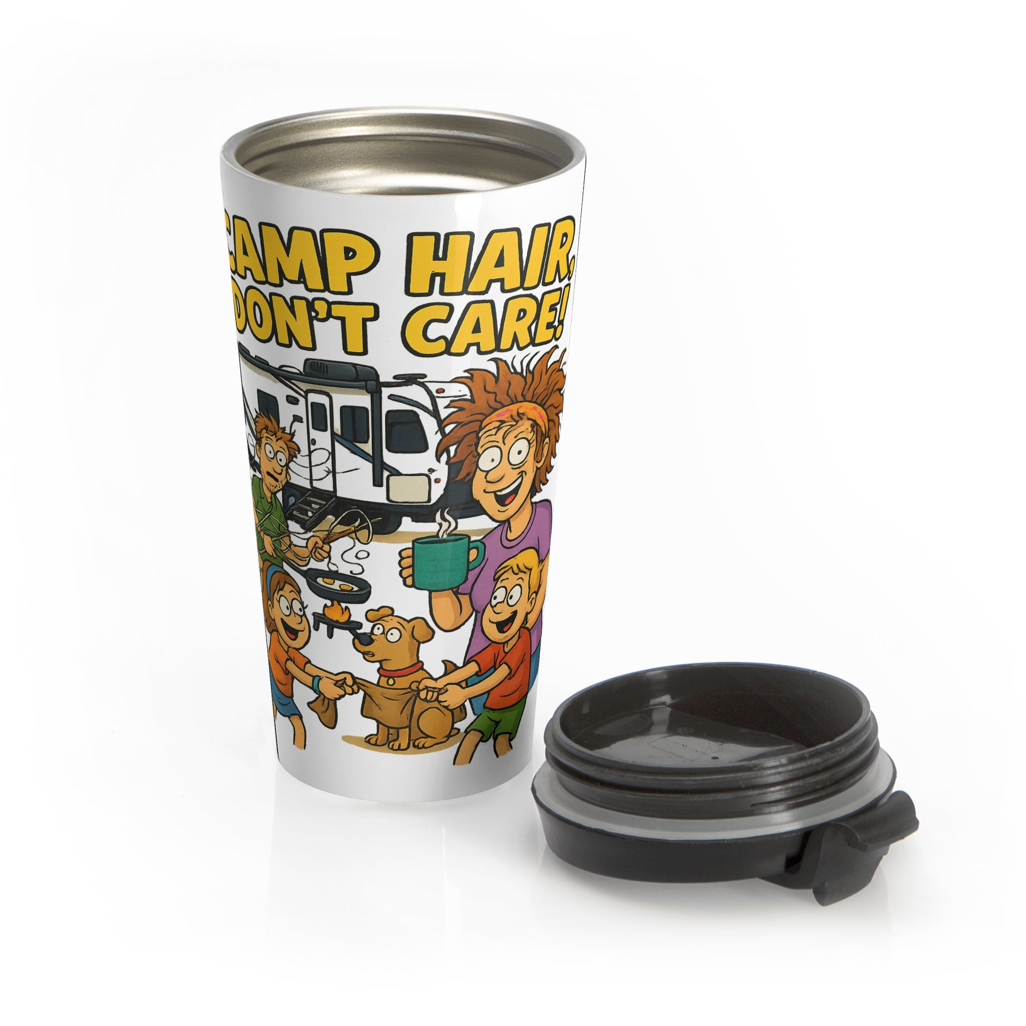 Camp Hair Don't Care Travel Mug | Camping Travel Cup, Outdoor Coffee Mug, Fun Gift for Campers, Adventure Mug, Travel Coffee Thermos