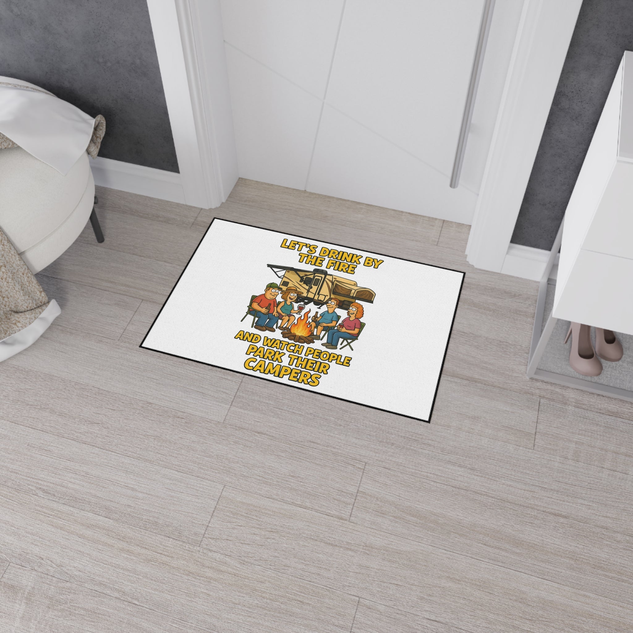 Camper-Themed Heavy Duty Floor Mat for Outdoor Gatherings, RV Decor, Camping Accessories, BBQ Parties, Fire Pit Mat