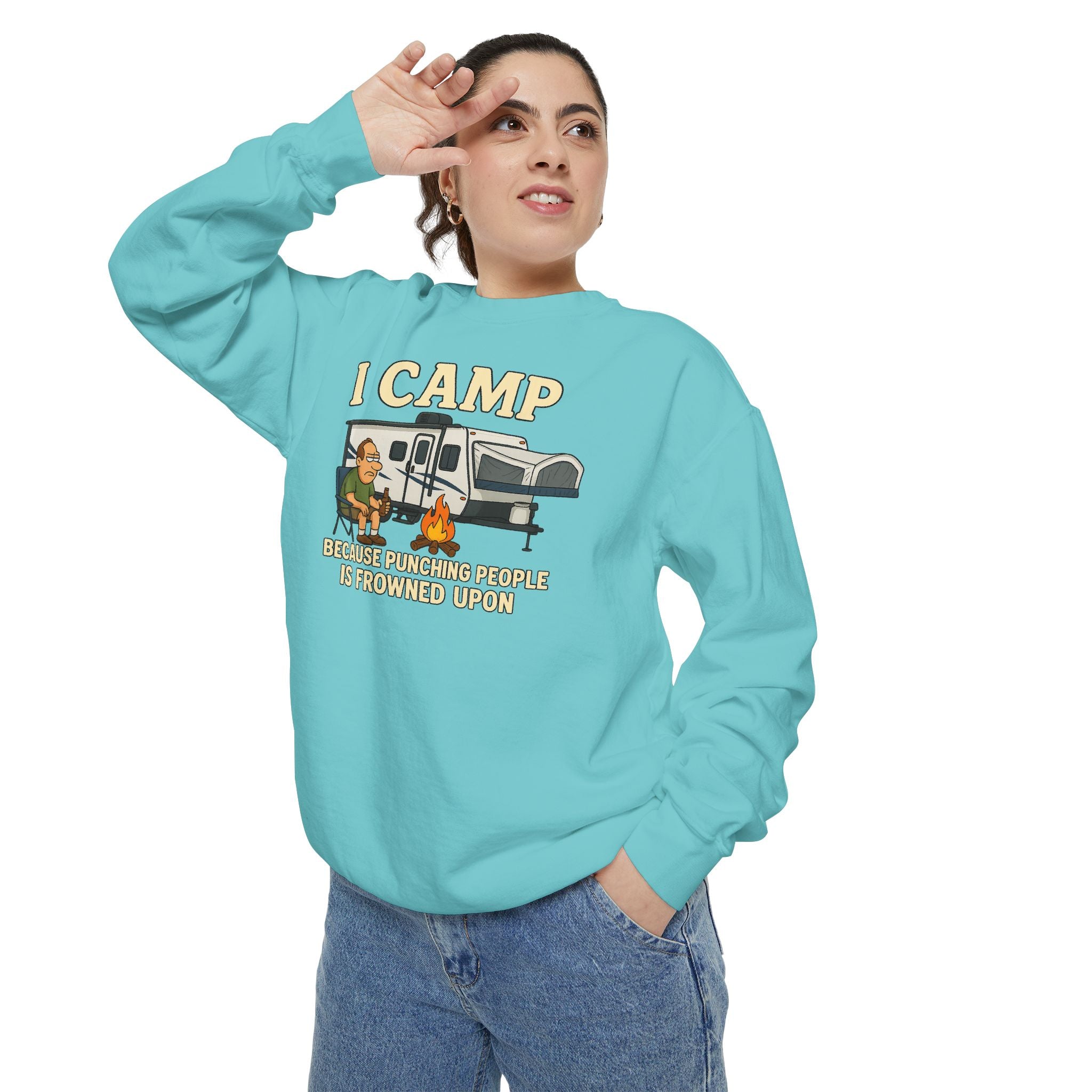 I Camp Unisex Garment-Dyed Sweatshirt - Cozy Camping Apparel for Outdoor Lovers