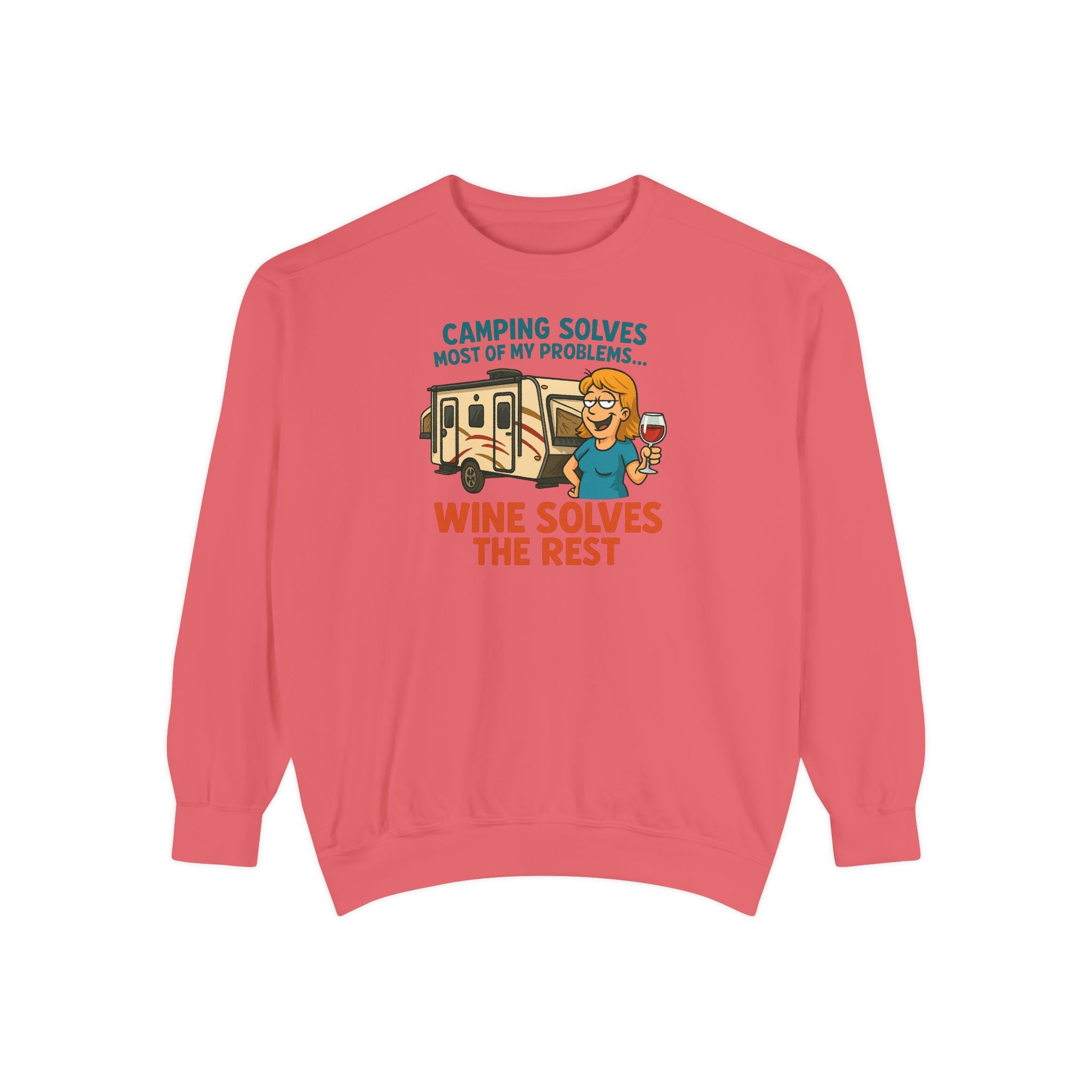 Camping Wine Sweatshirt | Unisex Garment-Dyed Pullover | Cozy Gift for Campers | Outdoor Adventures Apparel | Relaxed Fit Top