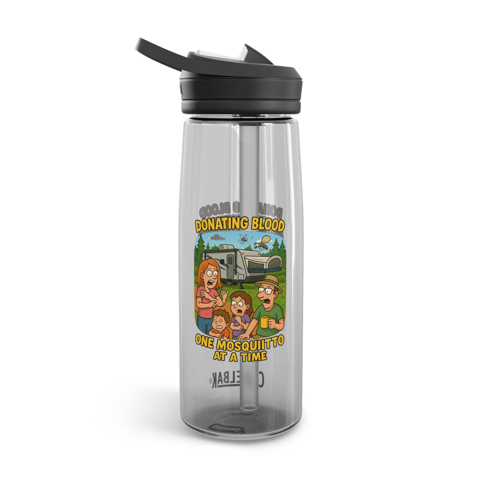 Fun Cartoon Water Bottle, Quirky Drinkware, Motivational Hydration, Eco-Friendly Gift, Ideal for Campers, Perfect for Summer, Donation Theme