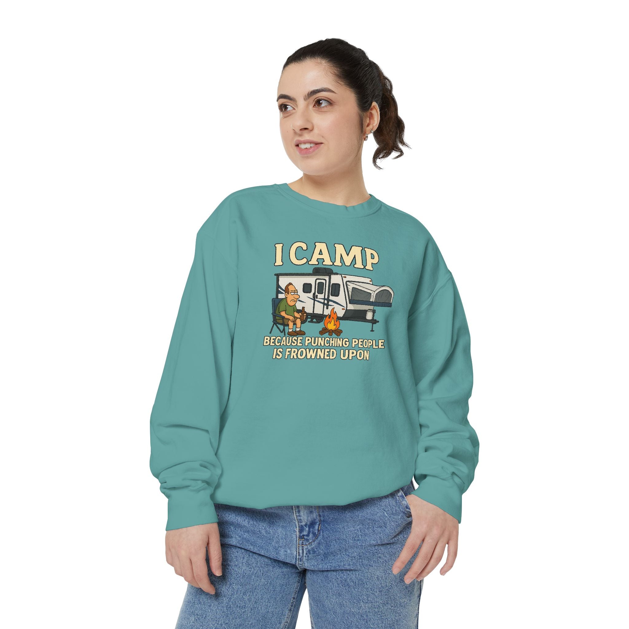 I Camp Unisex Garment-Dyed Sweatshirt - Cozy Camping Apparel for Outdoor Lovers