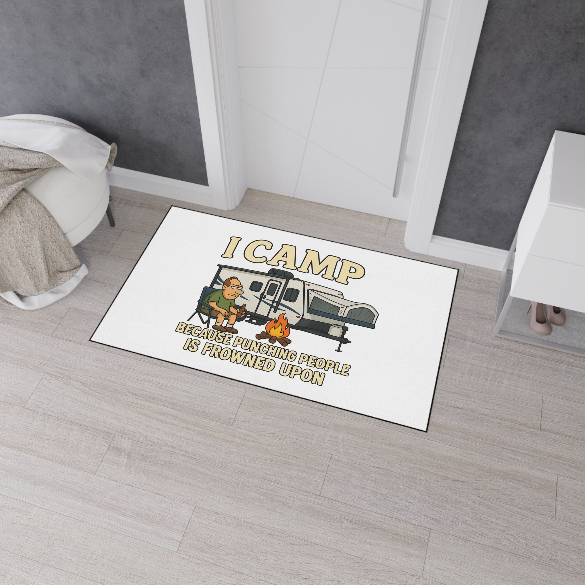 Funny Camping Floor Mat - "I Camp Because Punching People Is Frowned Upon"