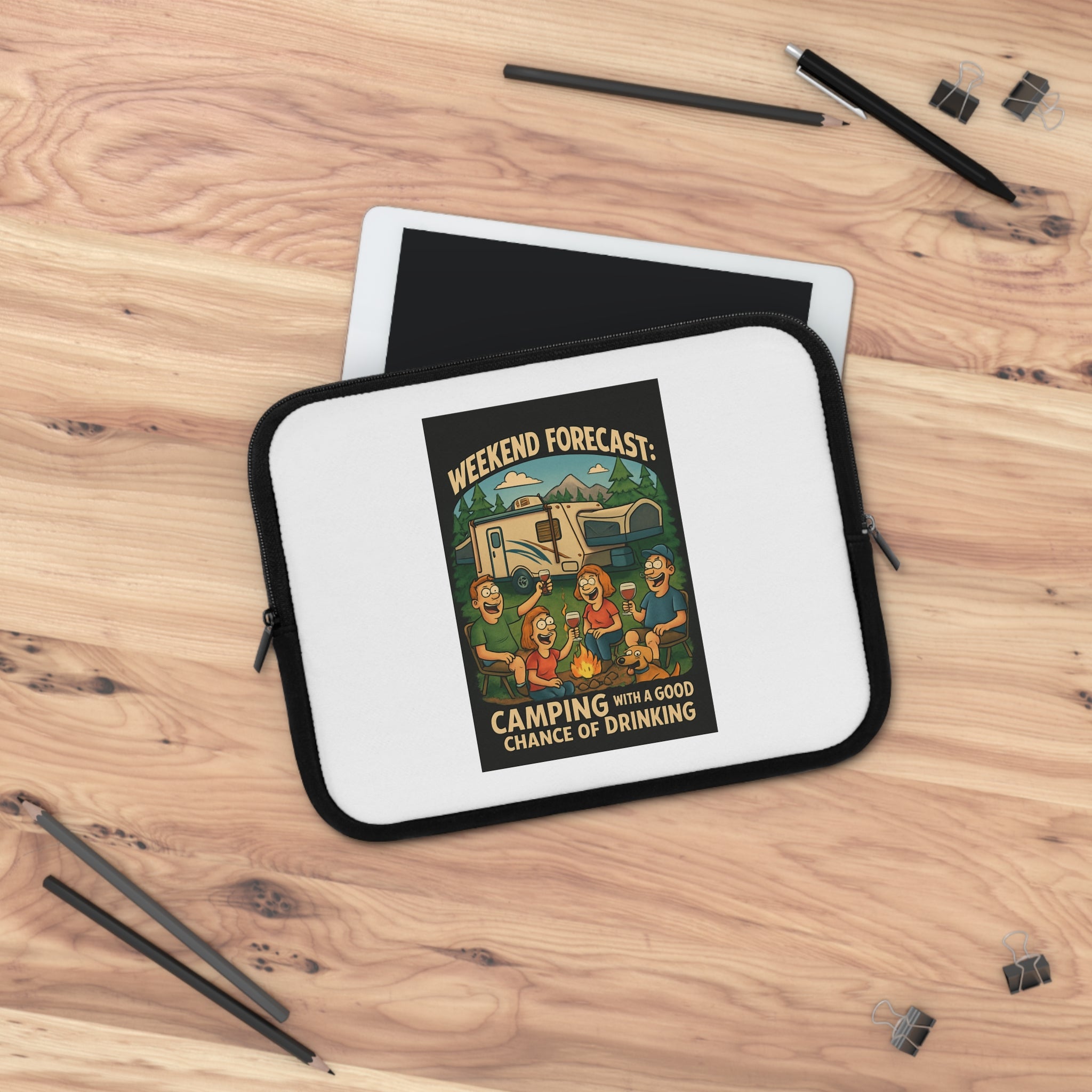 Camping Vibes Laptop Sleeve - Weekend Forecast: Camping with a Good Chance of Drinking | Gifts for Campers, Nature Lovers, Tech Accessory