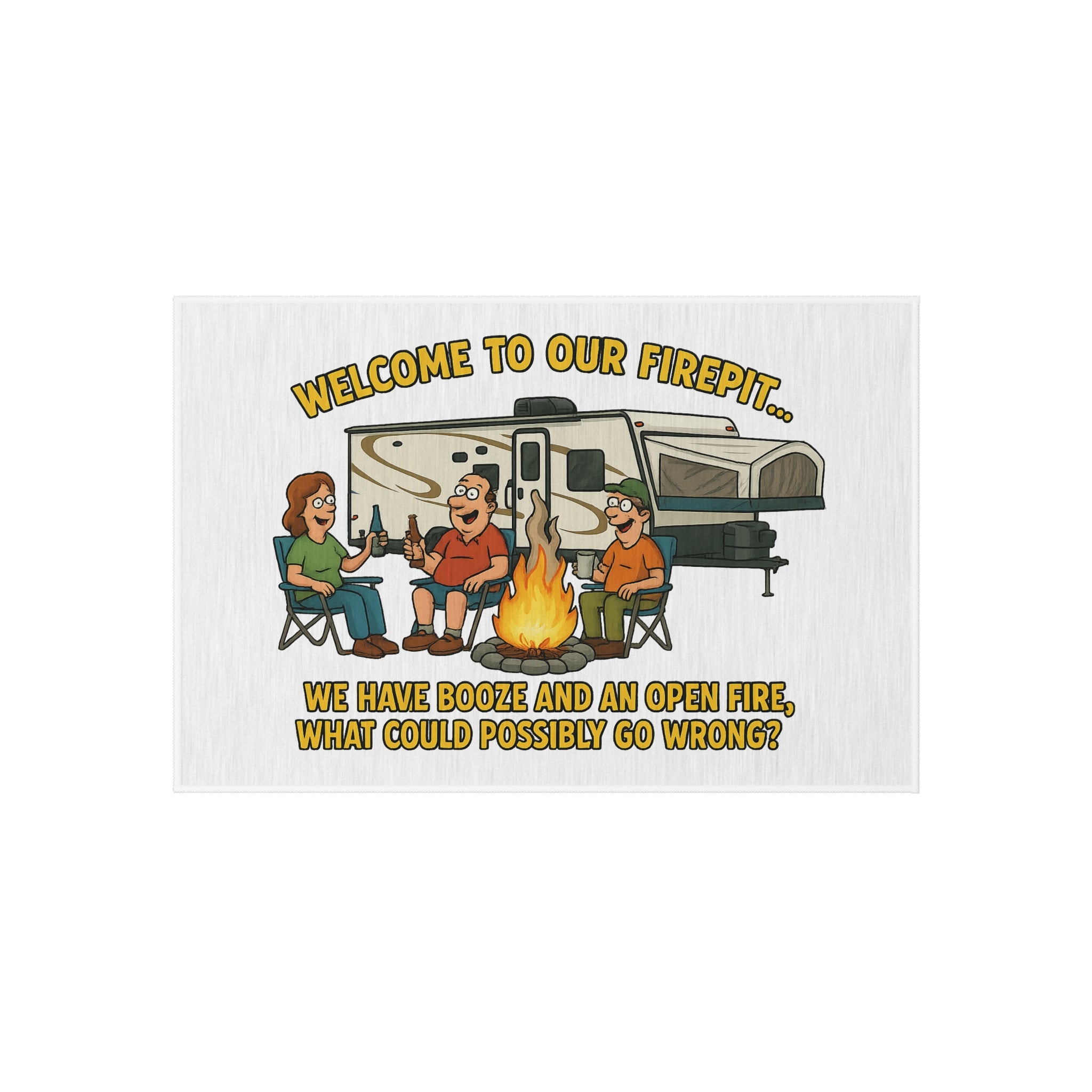Welcome to Our Firepit Outdoor Rug - Perfect for Camping, Backyard Gatherings, RV Decor, and Bonfire Nights