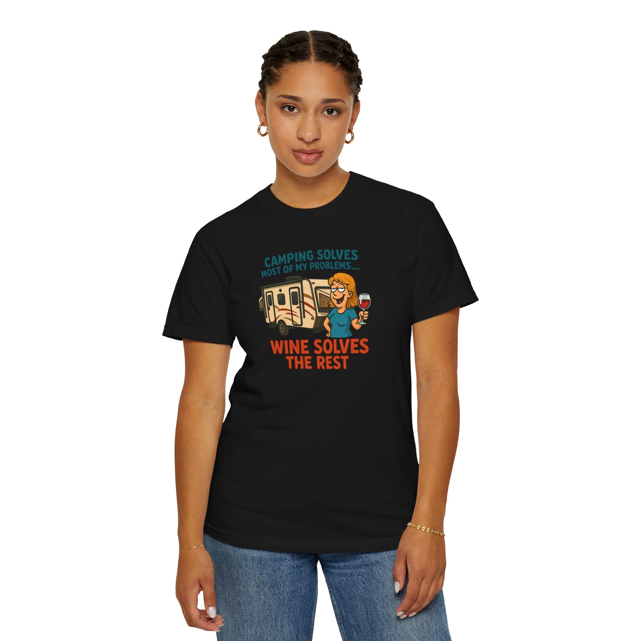 Camping & Wine Unisex T-Shirt, Relaxed Fit Tee, Perfect Gift for Campers, Wine Lovers, Outdoor Enthusiasts, Summer Celebrations