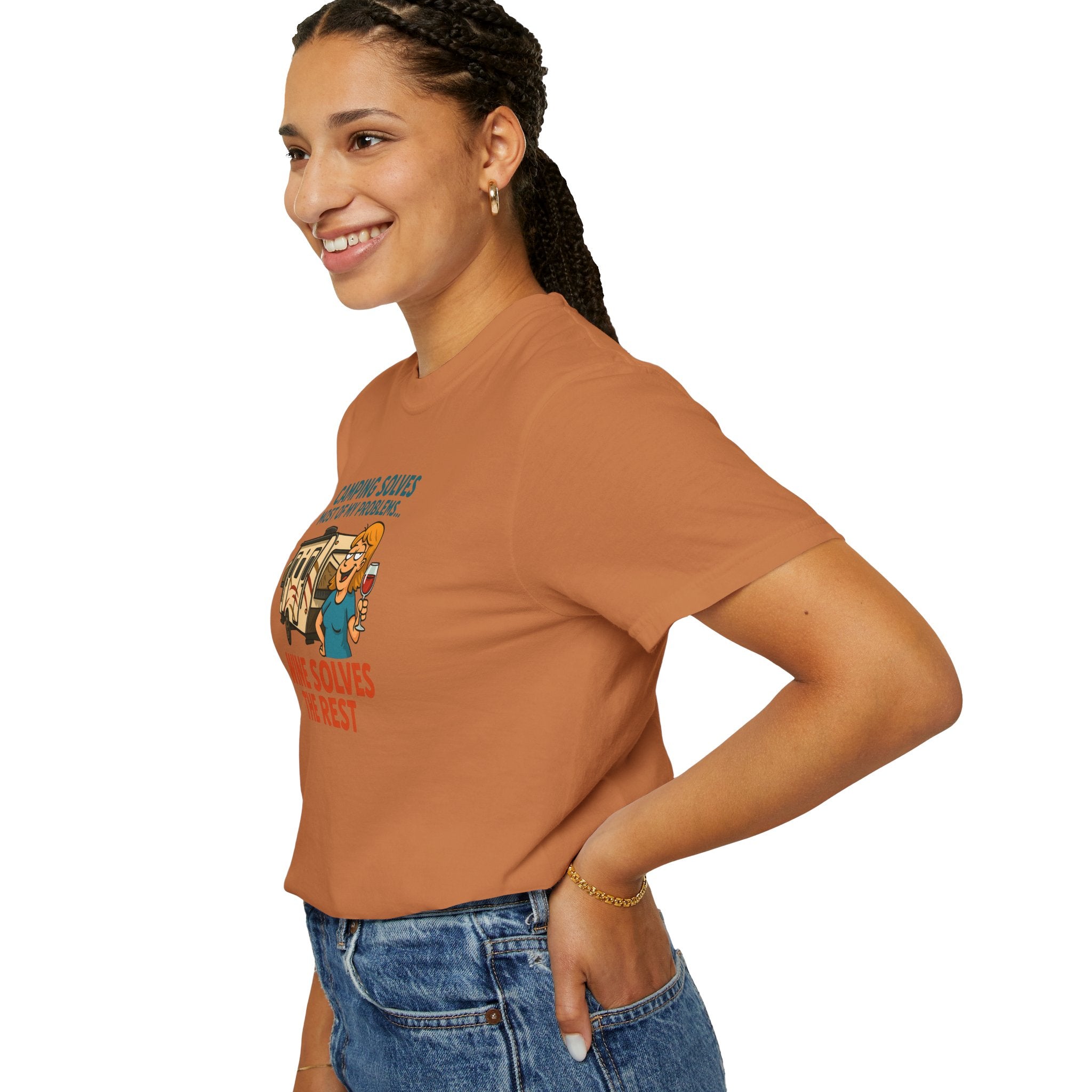 Camping & Wine Unisex T-Shirt, Relaxed Fit Tee, Perfect Gift for Campers, Wine Lovers, Outdoor Enthusiasts, Summer Celebrations