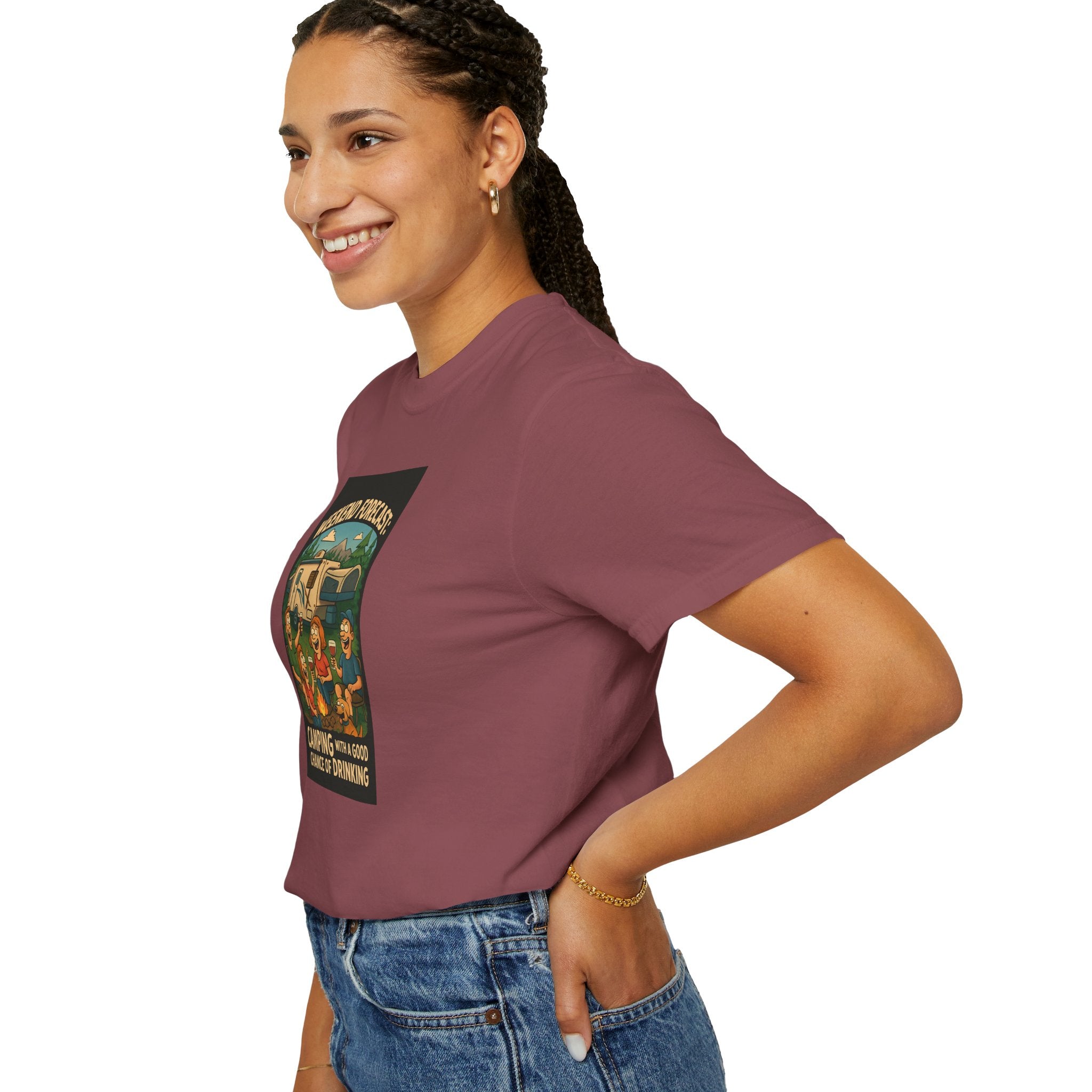 Camping Forecast T-Shirt, Unisex Graphic Tee, Gift for Campers, Outdoor Adventure Apparel, Weekend Getaway Shirt, Nature Lover's Tee
