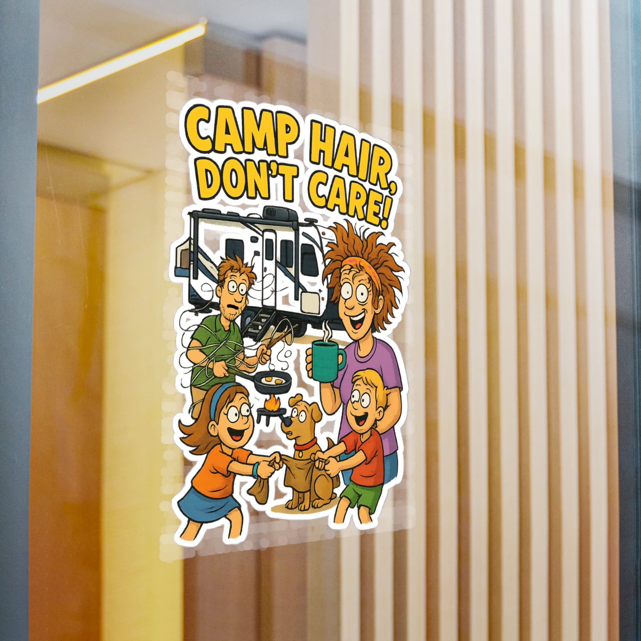 Camp Hair Don't Care Vinyl Decals, Fun Stickers for RV Campers, Outdoor Adventure Decor, Family Road Trip Accessories, Car Window Stickers