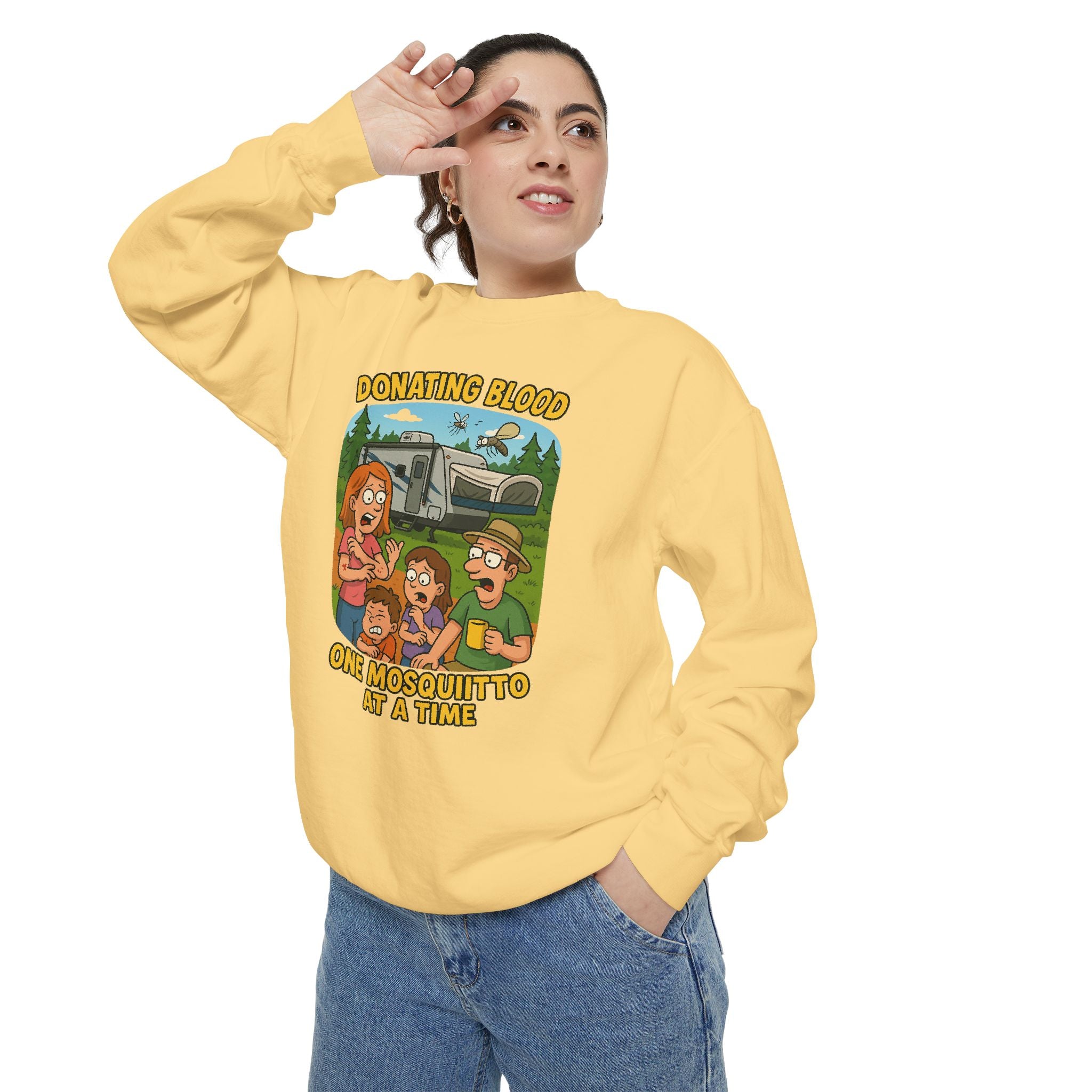 Unisex Garment-Dyed Sweatshirt - Donating Blood One Mosquito at a Time