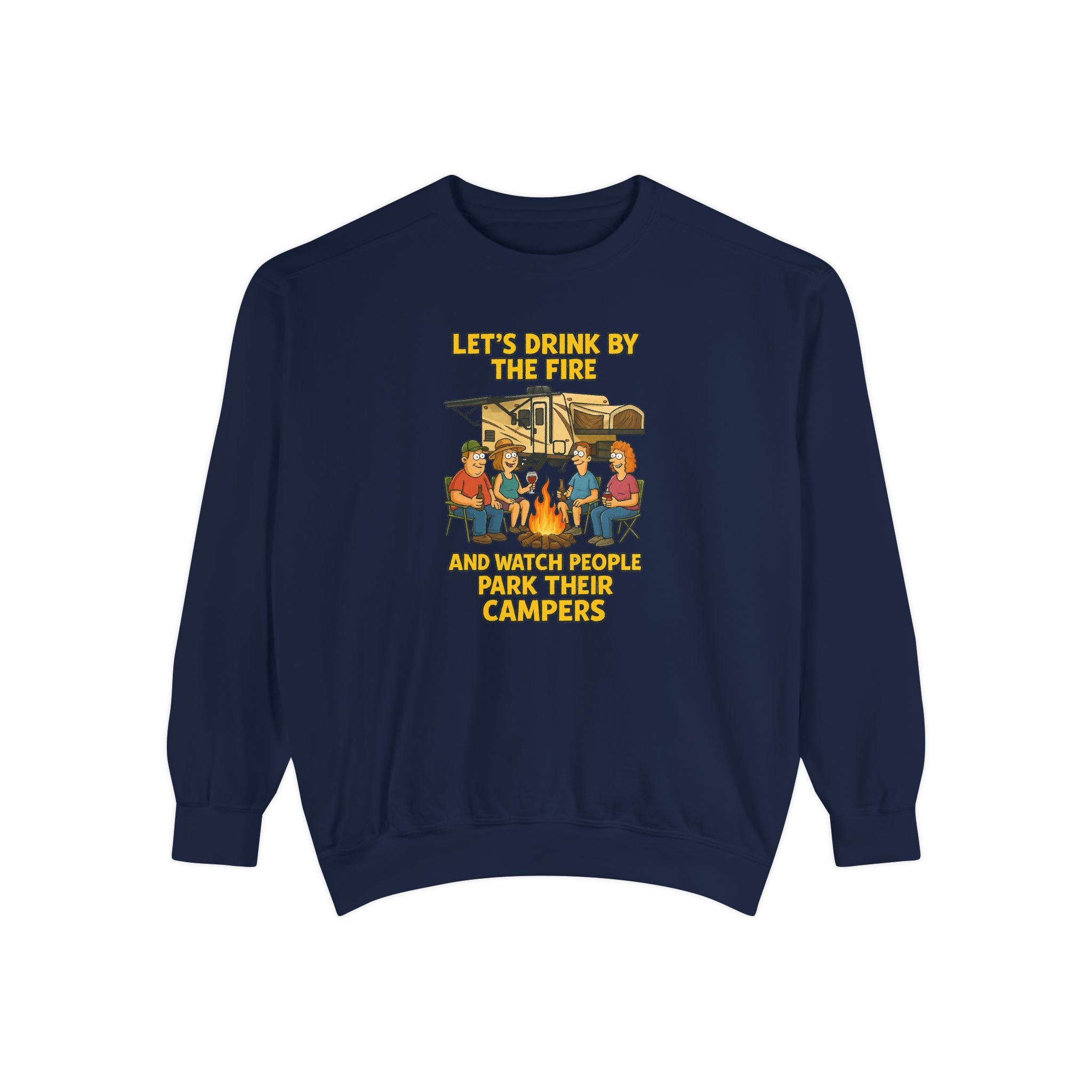 Cozy Campfire Sweatshirt - Let’s Drink by the Fire, Unisex Pullover, Perfect for Bonfires, Camping Trips, Outdoor Gatherings, Cozy Nights