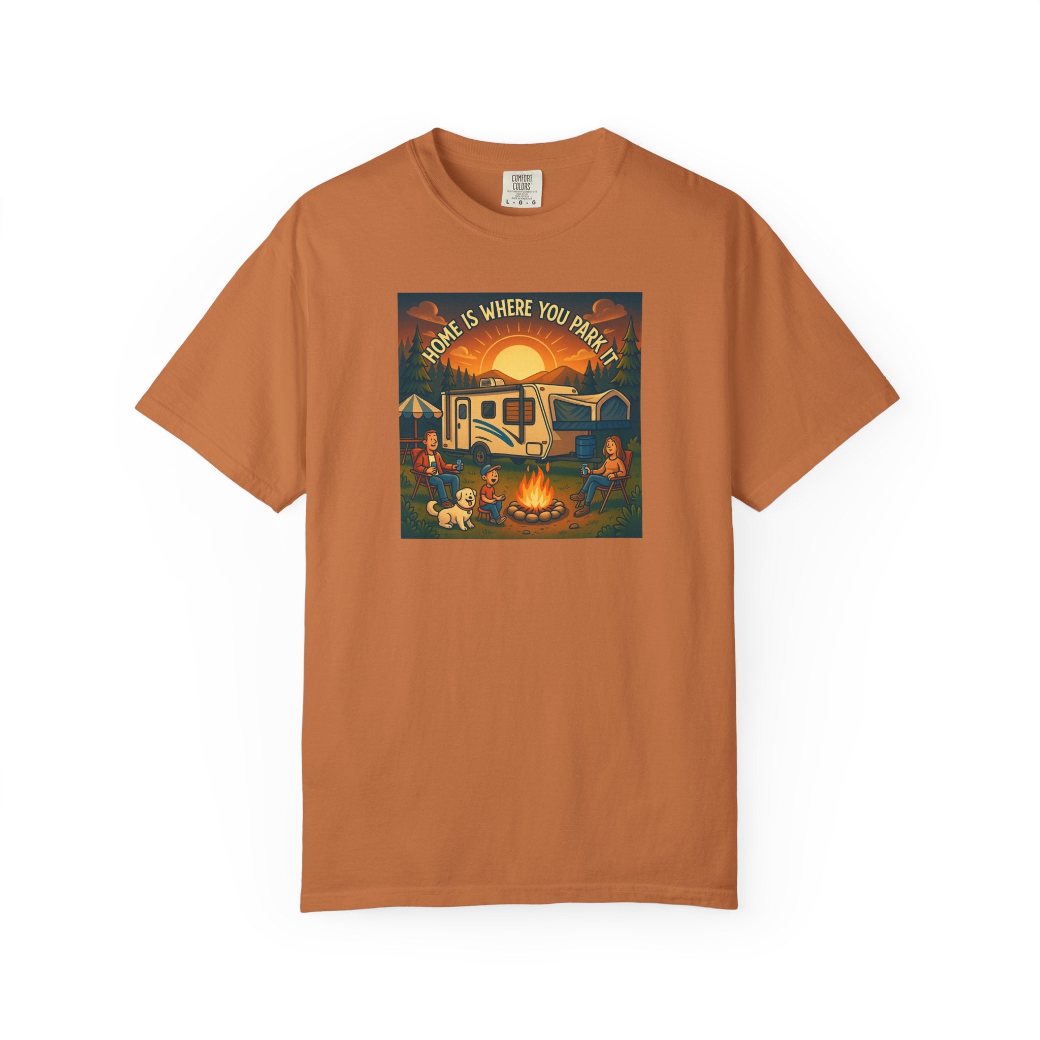 Home Is Where You Park T-shirt - Unisex Garment-Dyed Tee for Campers, Adventure Lovers, Outdoor Enthusiasts, Gift Idea