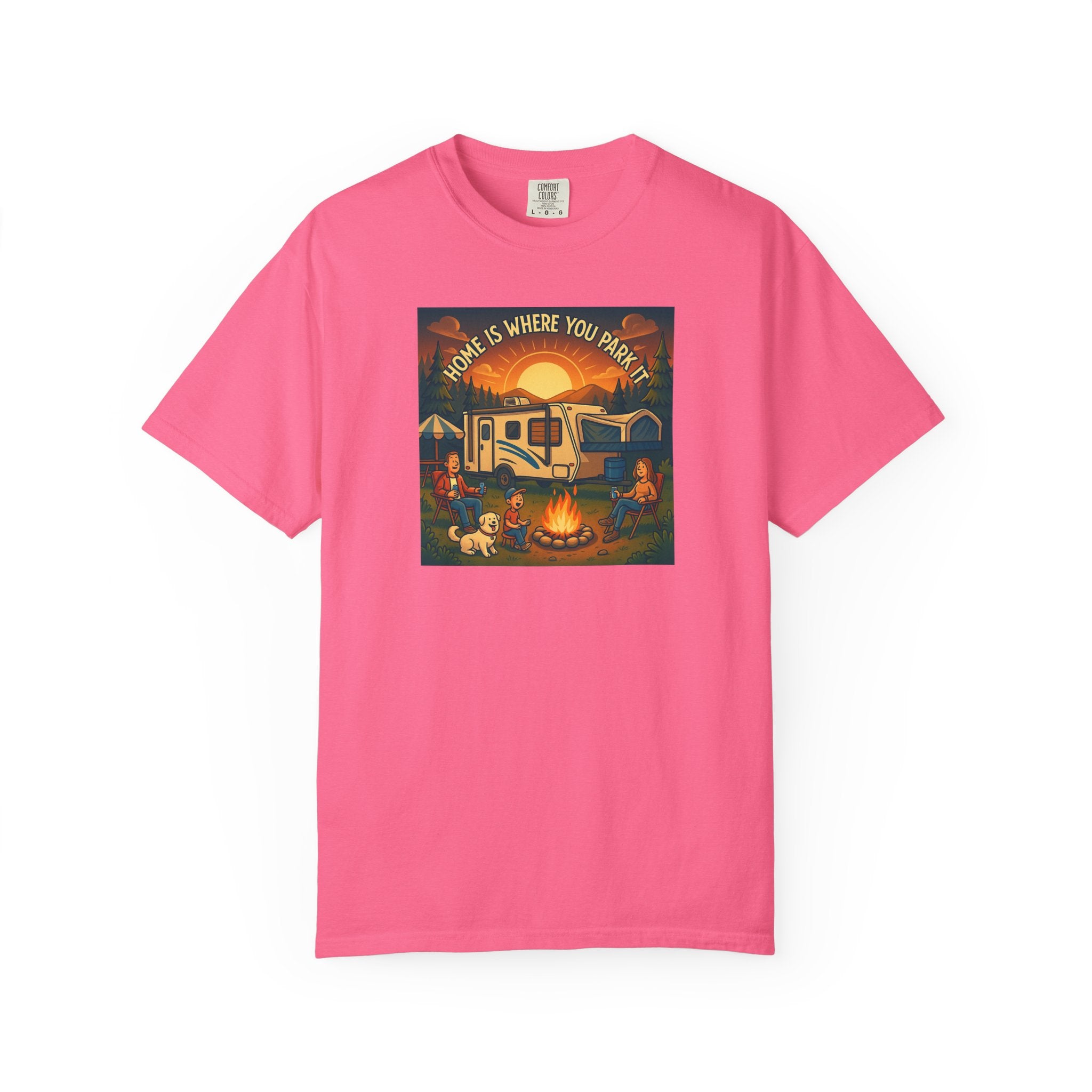 Home Is Where You Park T-shirt - Unisex Garment-Dyed Tee for Campers, Adventure Lovers, Outdoor Enthusiasts, Gift Idea