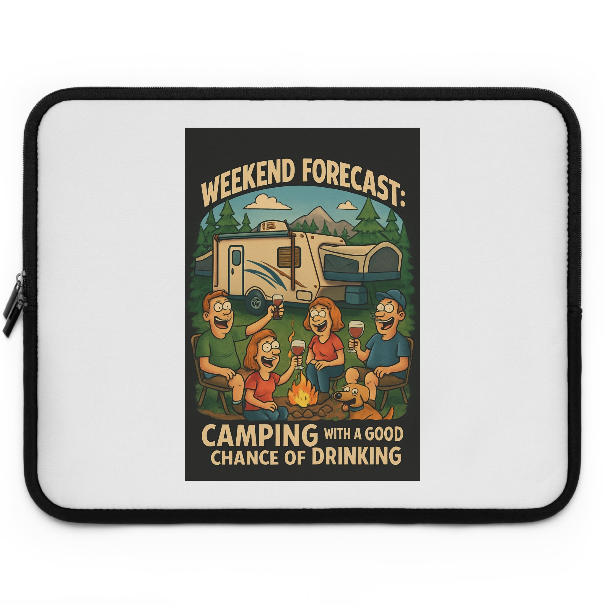 Camping Vibes Laptop Sleeve - Weekend Forecast: Camping with a Good Chance of Drinking | Gifts for Campers, Nature Lovers, Tech Accessory
