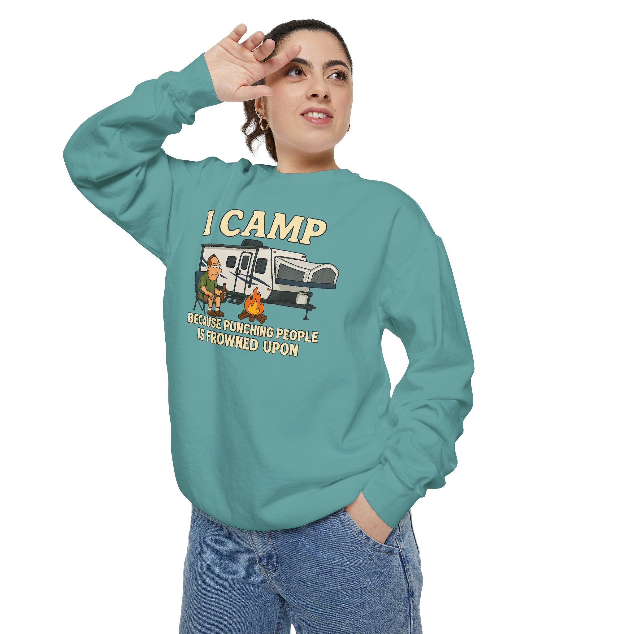 I Camp Unisex Garment-Dyed Sweatshirt - Cozy Camping Apparel for Outdoor Lovers