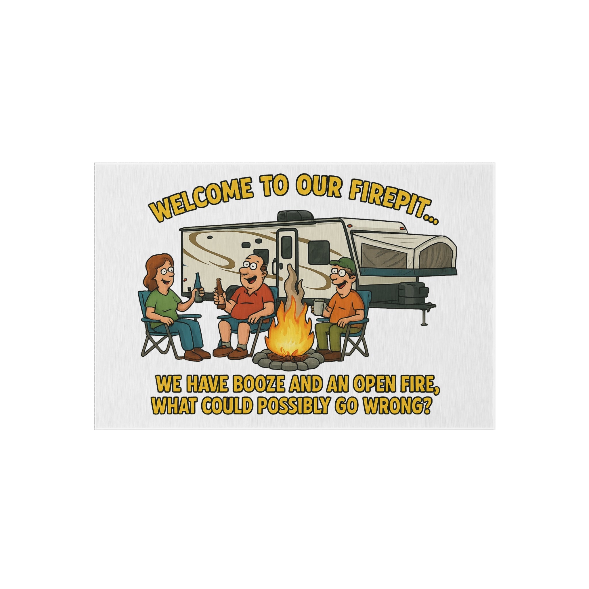 Welcome to Our Firepit Outdoor Rug - Perfect for Camping, Backyard Gatherings, RV Decor, and Bonfire Nights