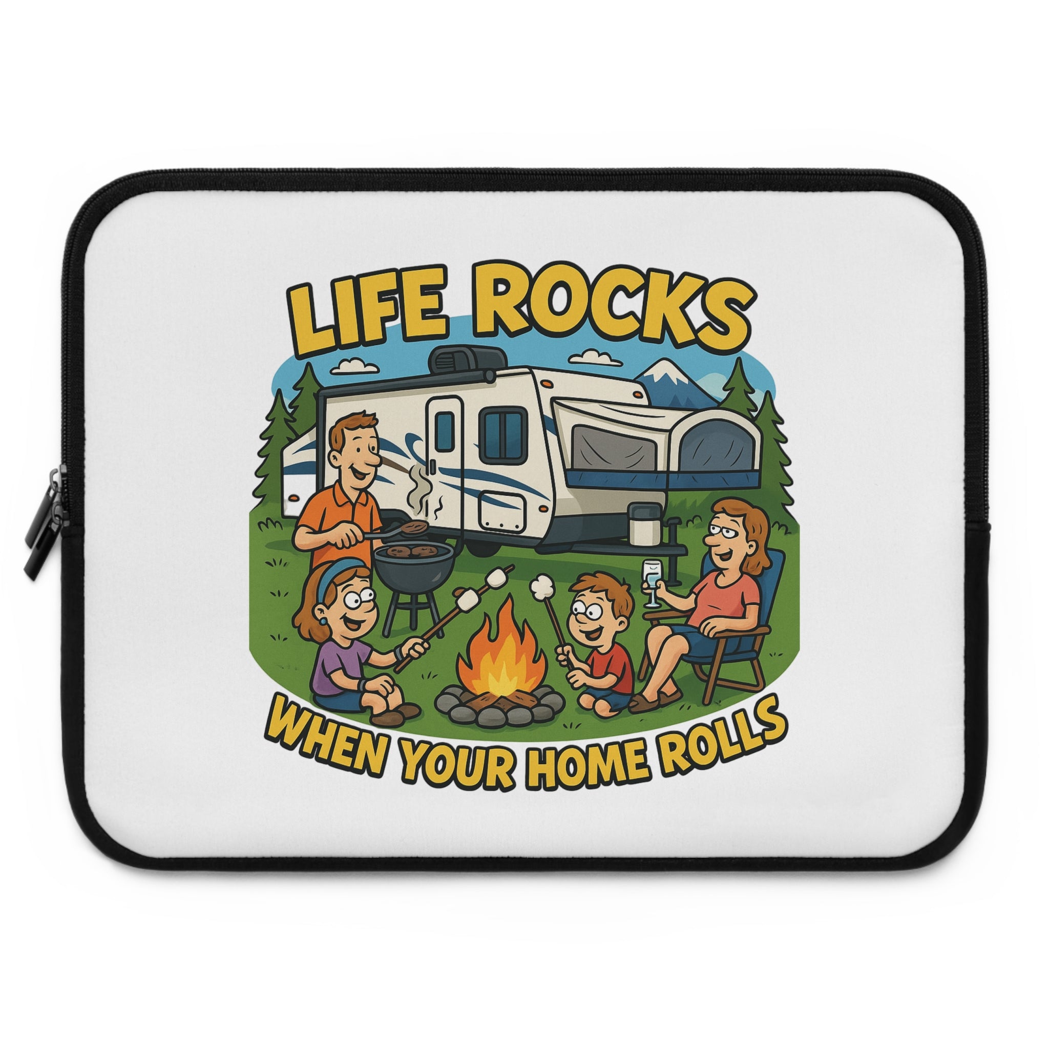 Camping Adventure Laptop Sleeve, RV Life Accessory, Portable Computer Case, Outdoor Enthusiast Gift, Life Rocks Design