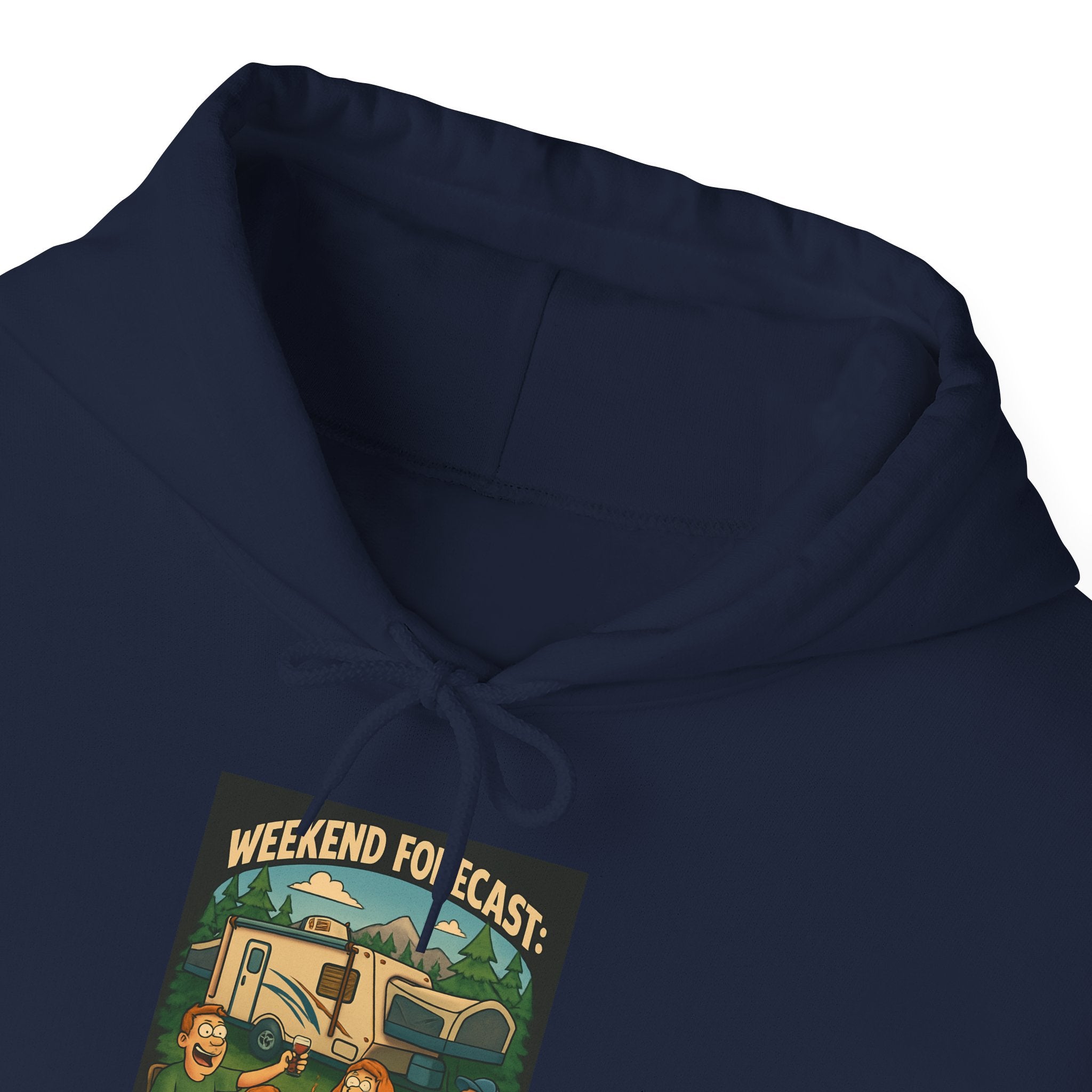 Camping Forecast Graphic Hoodie, Unisex Heavy Blend Sweatshirt, Outdoor Apparel, Weekend Getaway Gift, Nature Lover Clothing