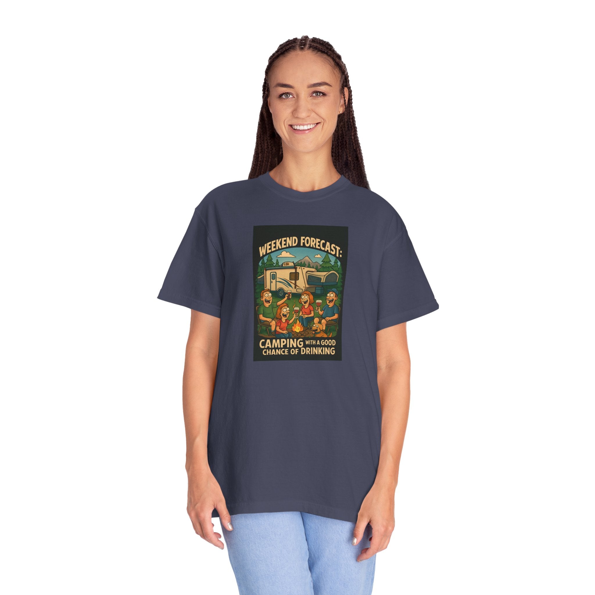 Camping Forecast T-Shirt, Unisex Graphic Tee, Gift for Campers, Outdoor Adventure Apparel, Weekend Getaway Shirt, Nature Lover's Tee