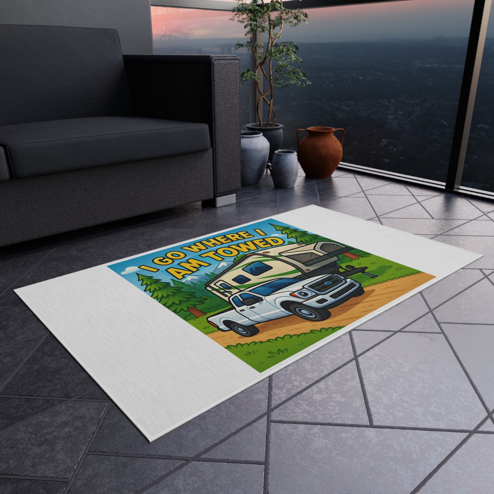 Adventure-Ready Outdoor Rug, RV Lover's Welcome Mat, Camping Decor, Patio Accessory, Travel Enthusiast Gift