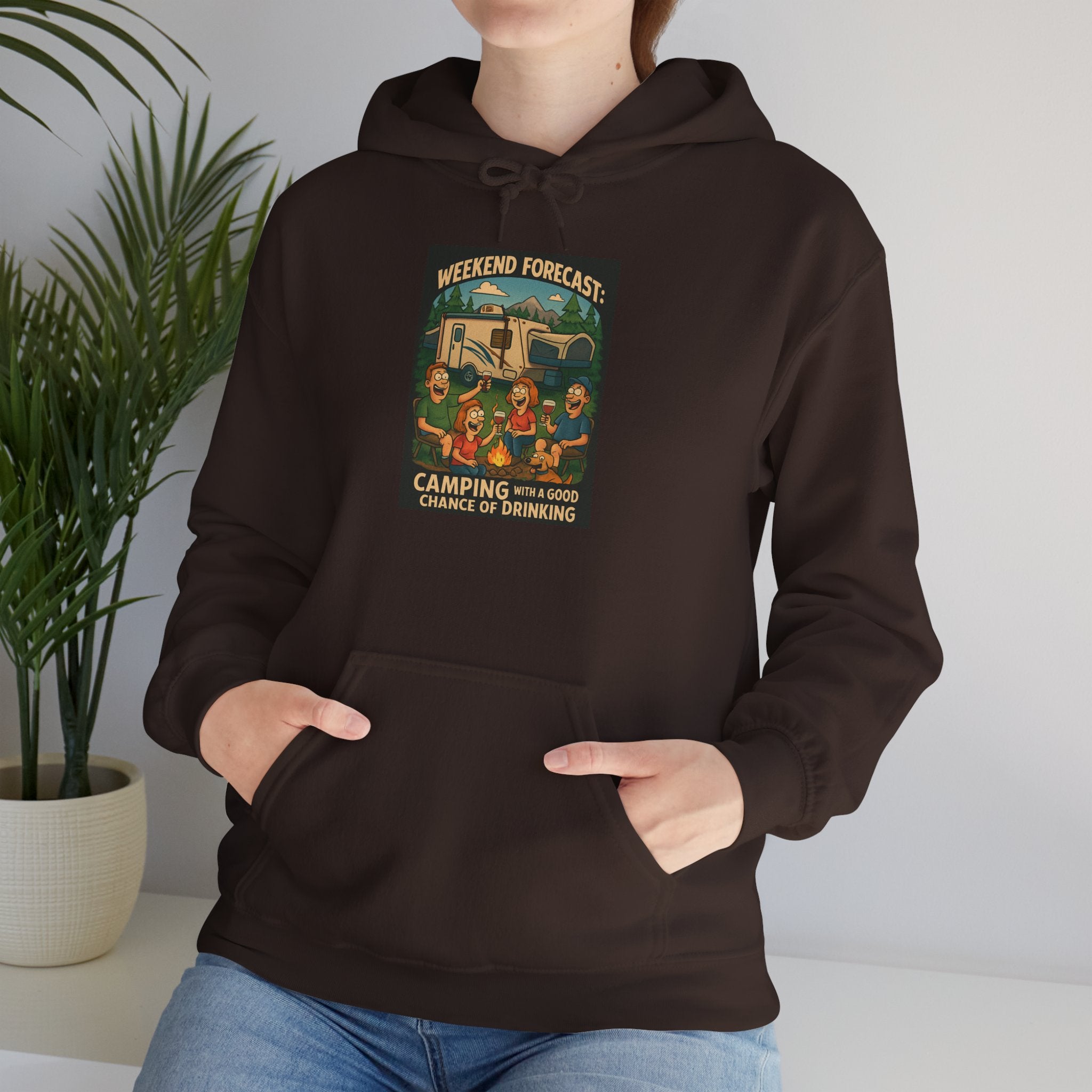 Camping Forecast Graphic Hoodie, Unisex Heavy Blend Sweatshirt, Outdoor Apparel, Weekend Getaway Gift, Nature Lover Clothing