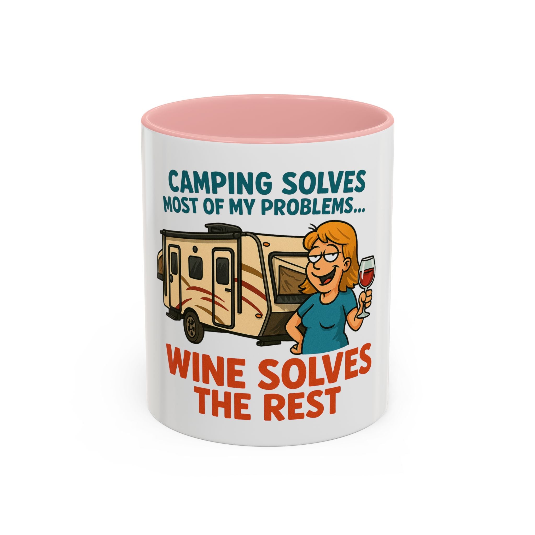 Camping Coffee Mug - Wine Solves the Rest - Fun Camper Mug for Nature Lovers, Gift for Adventurers, Travel Mug, Coffee Lover's Gift