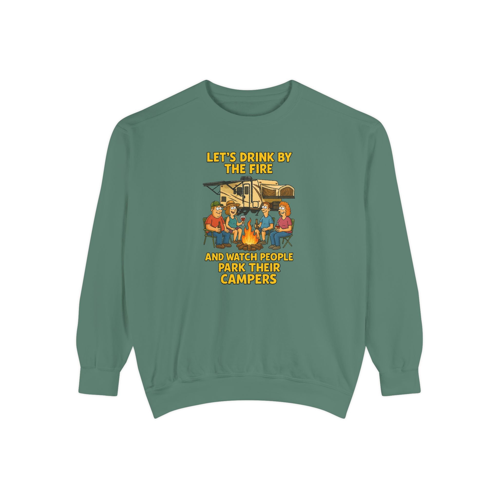 Cozy Campfire Sweatshirt - Let’s Drink by the Fire, Unisex Pullover, Perfect for Bonfires, Camping Trips, Outdoor Gatherings, Cozy Nights